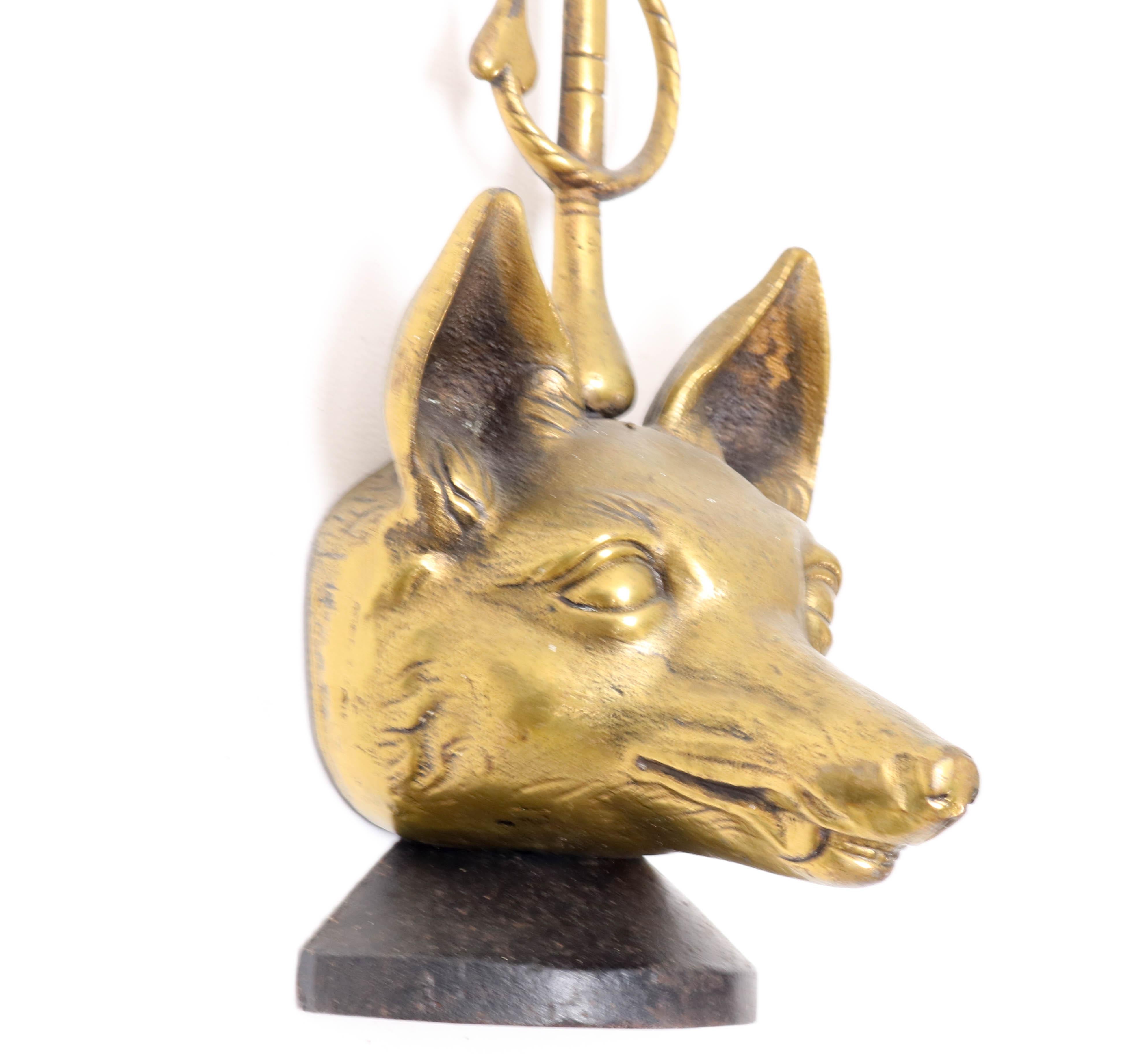 Early 20th Century Brass and Iron English Fox-Head Door Stop by Peerage, 1920s For Sale