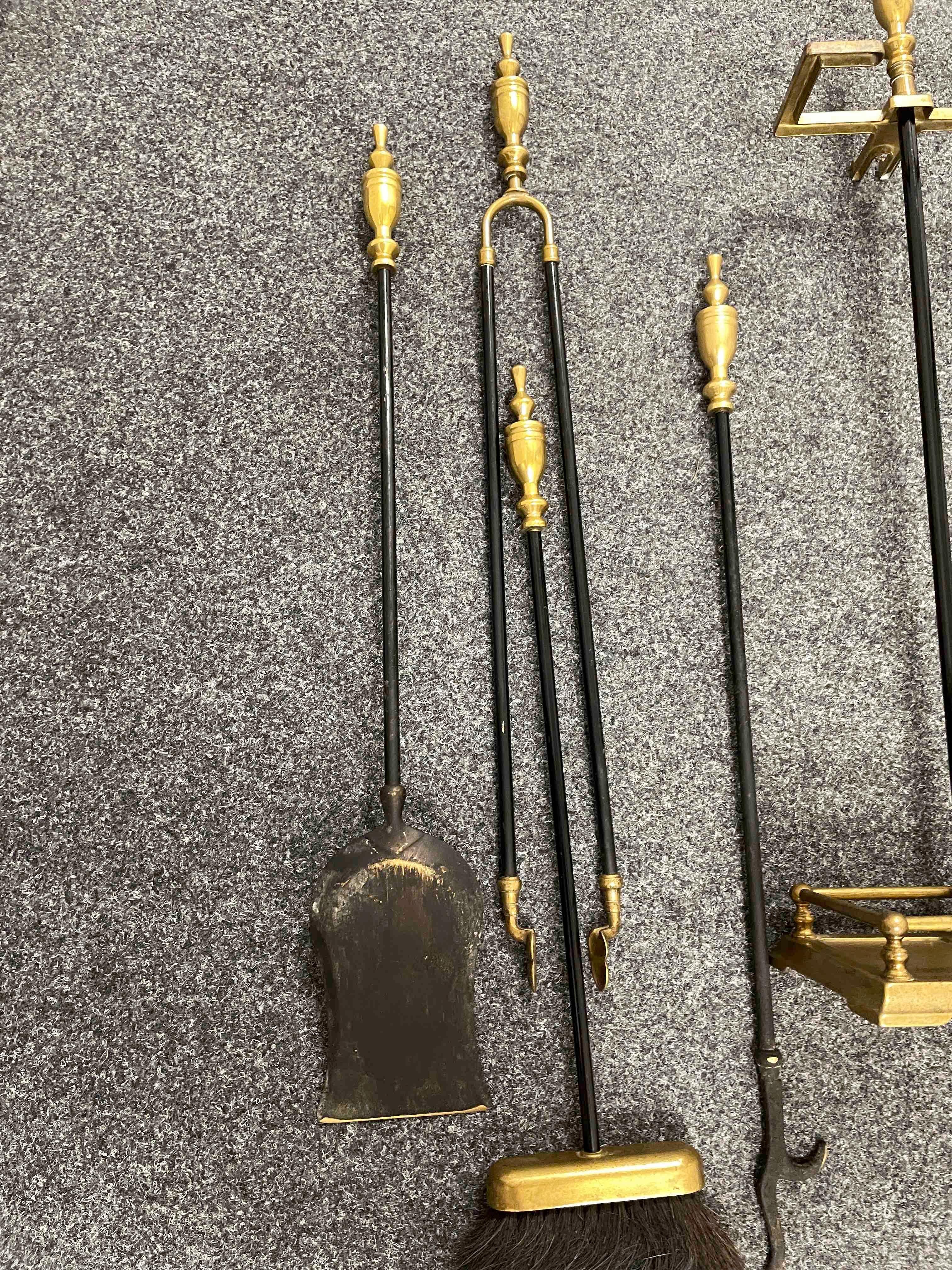 Brass and Iron Fireplace Screen - Tool Set, Vintage, 1950s 2