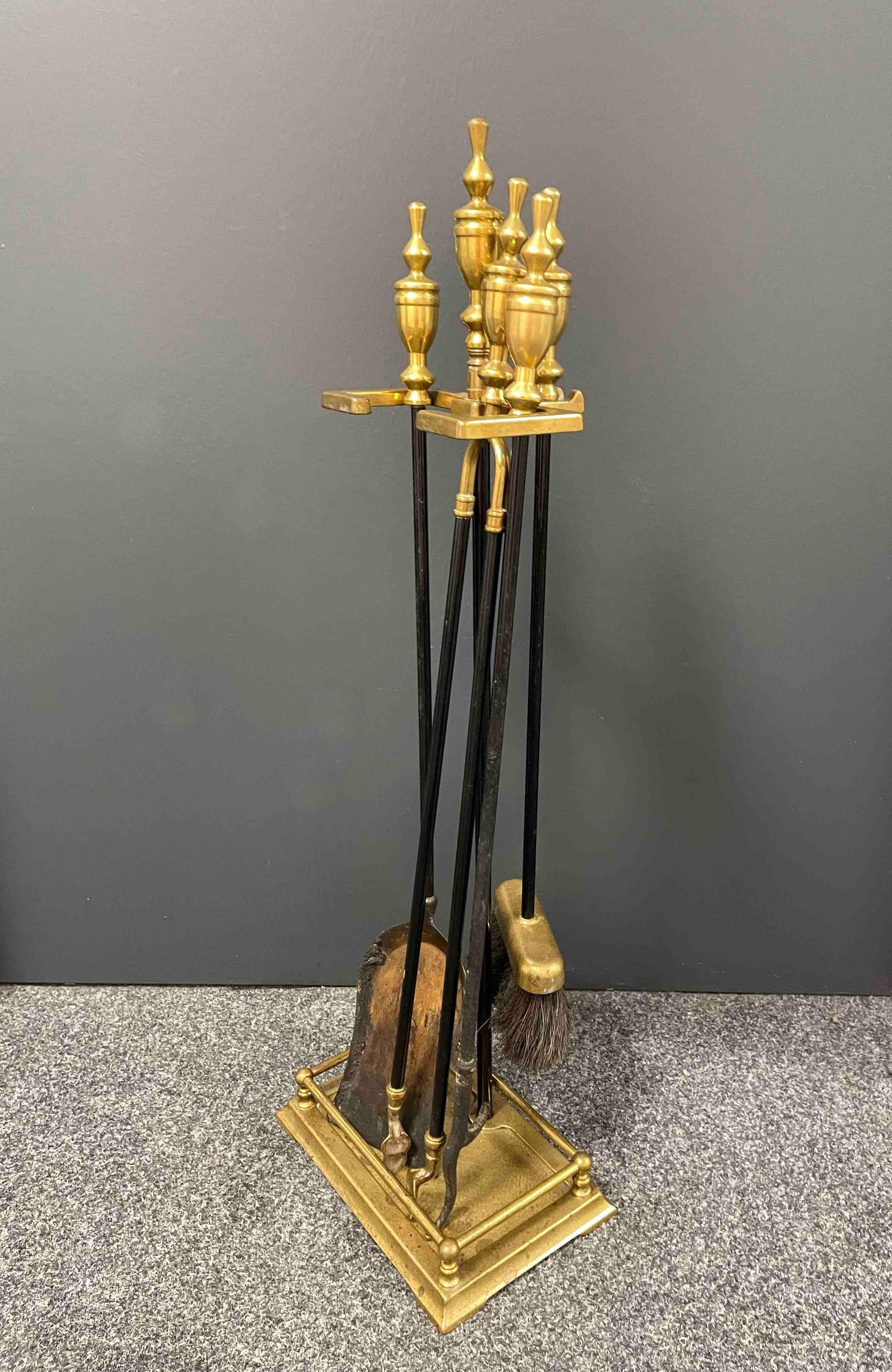 Polished Brass and Iron Fireplace Screen - Tool Set, Vintage, 1950s