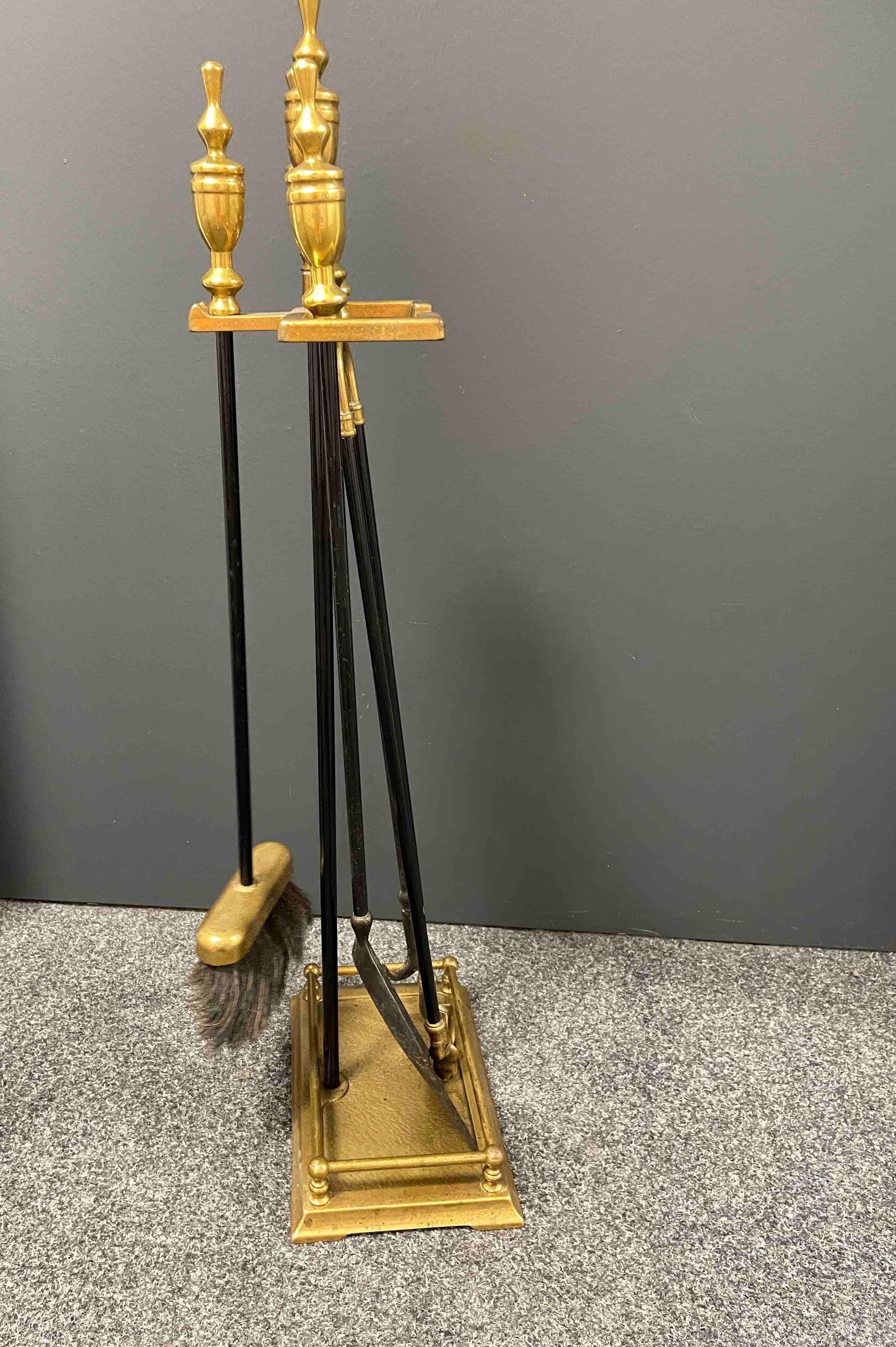 Mid-20th Century Brass and Iron Fireplace Screen - Tool Set, Vintage, 1950s
