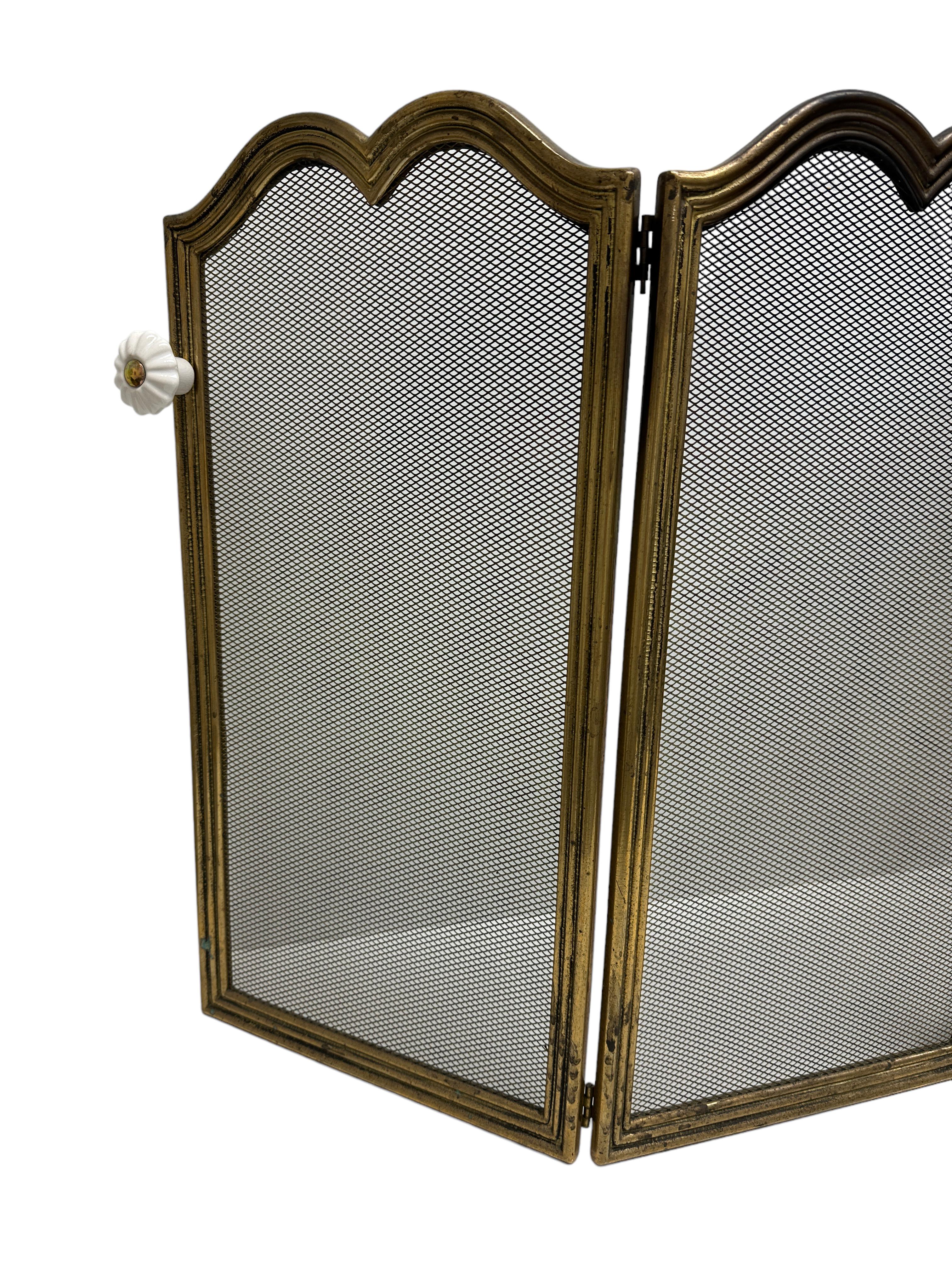 Hollywood Regency Brass and Iron Fireplace Screen, Vintage Italy, 1950s For Sale