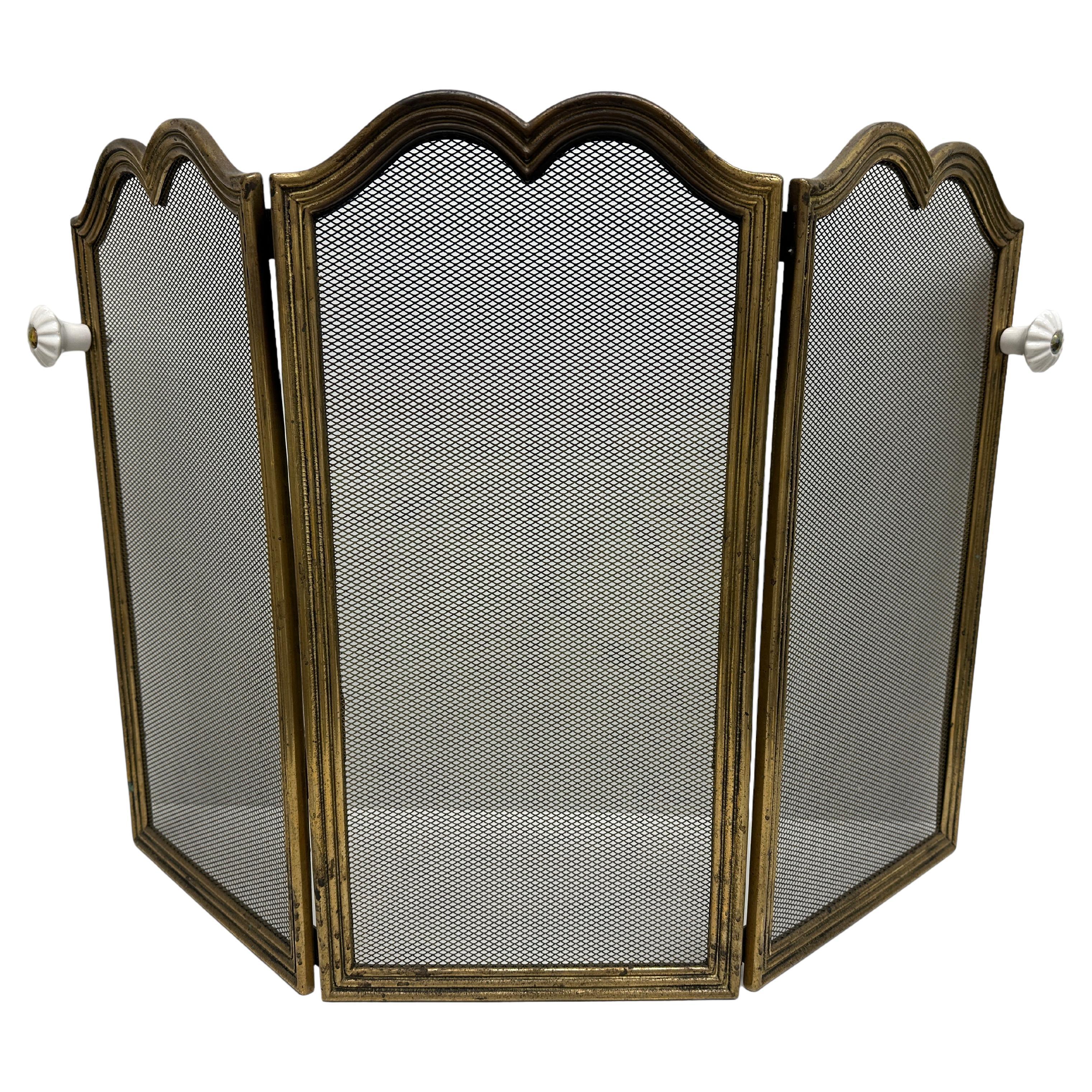 Brass and Iron Fireplace Screen, Vintage Italy, 1950s