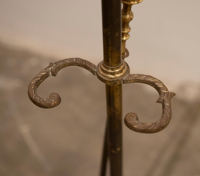 Brass and Iron Fireplace Set with Three Utensils and Base For Sale at