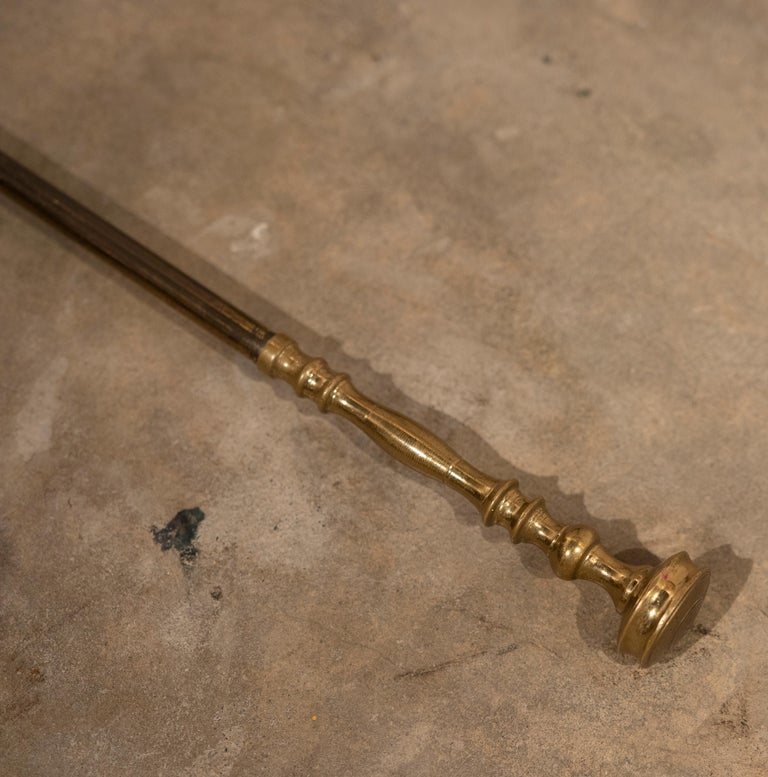 Brass and Iron Fireplace Set with Three Utensils and Base For Sale at