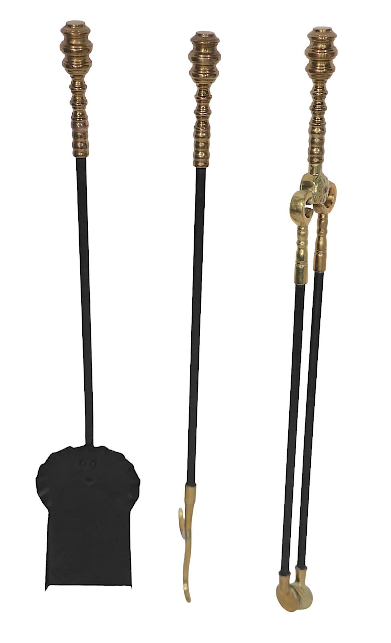 Brass and Iron Fireplace Tool Set by Virginia Metalcrafters c 1960/70's 6