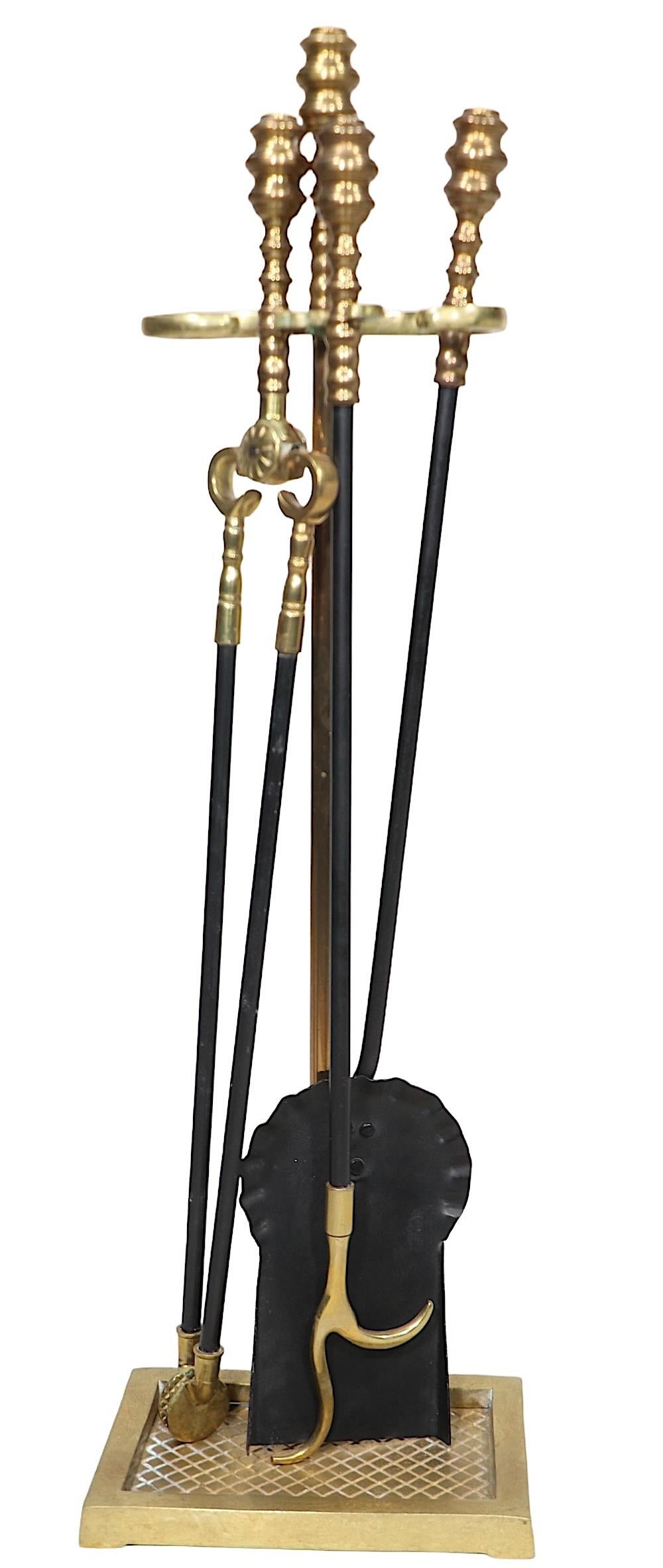American Brass and Iron Fireplace Tool Set by Virginia Metalcrafters c 1960/70's
