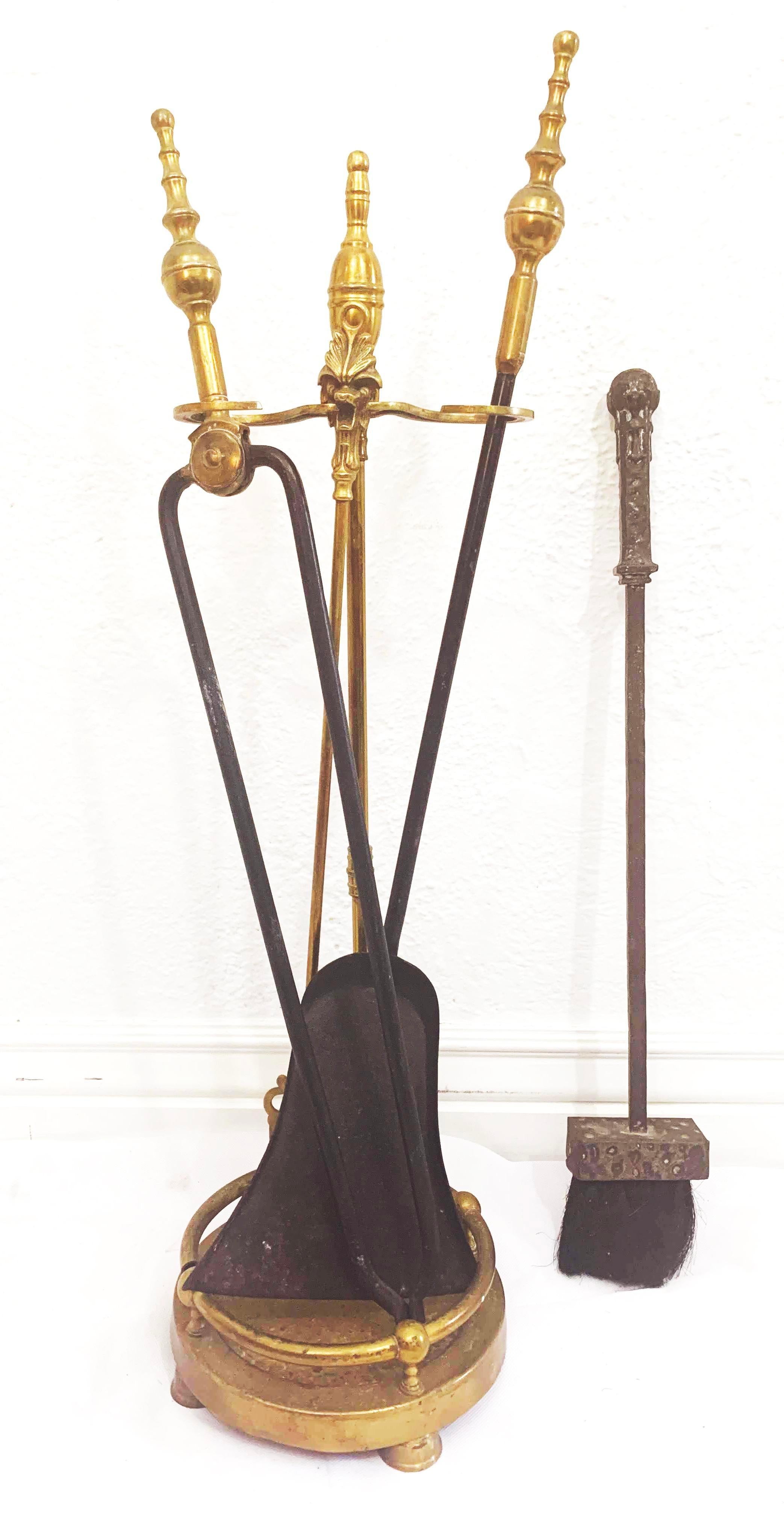 Brass and Iron Hand Made Fireplace Tool Set With Stand For Sale 6