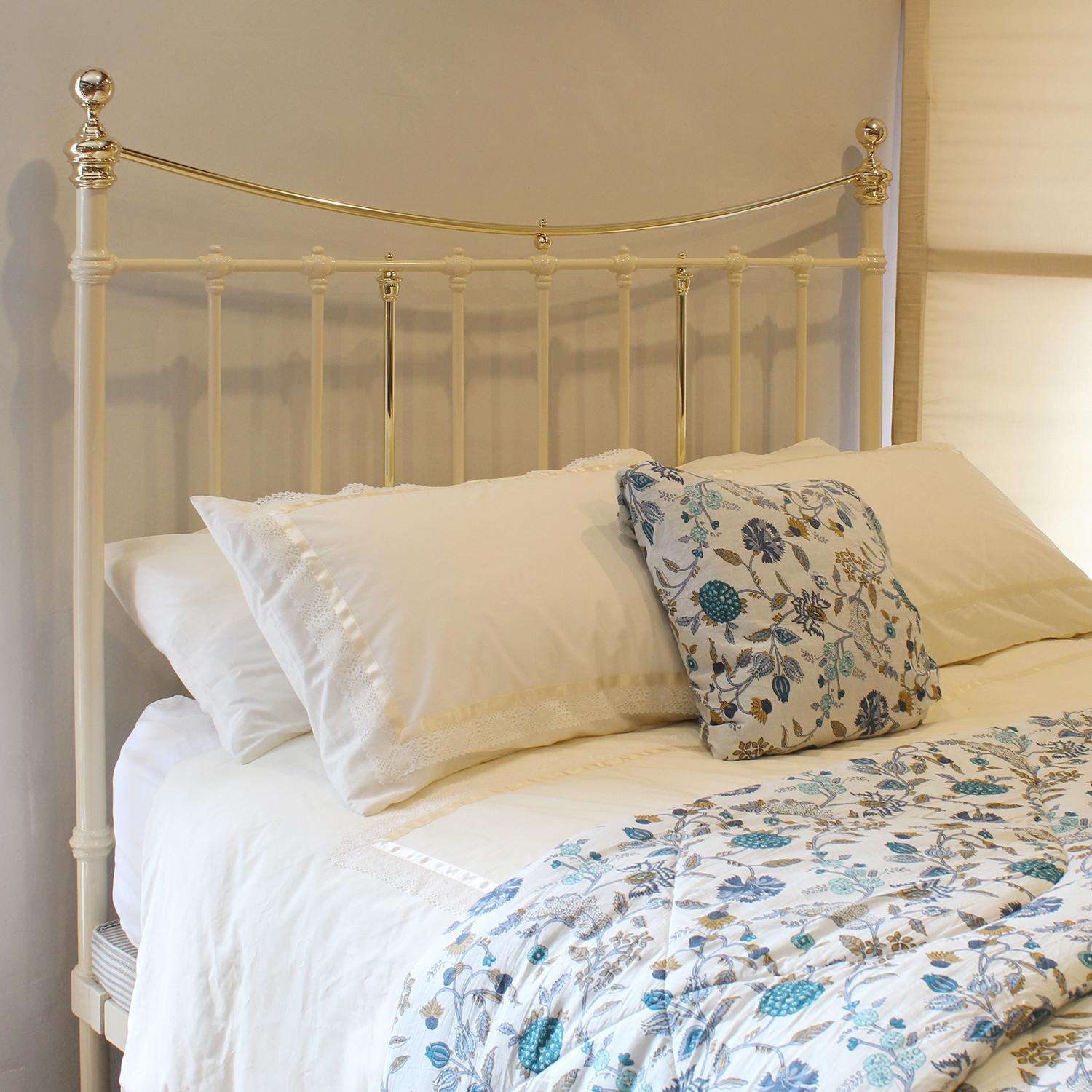 Cast Brass and Iron Platform Victorian Antique Bed in Cream MK284