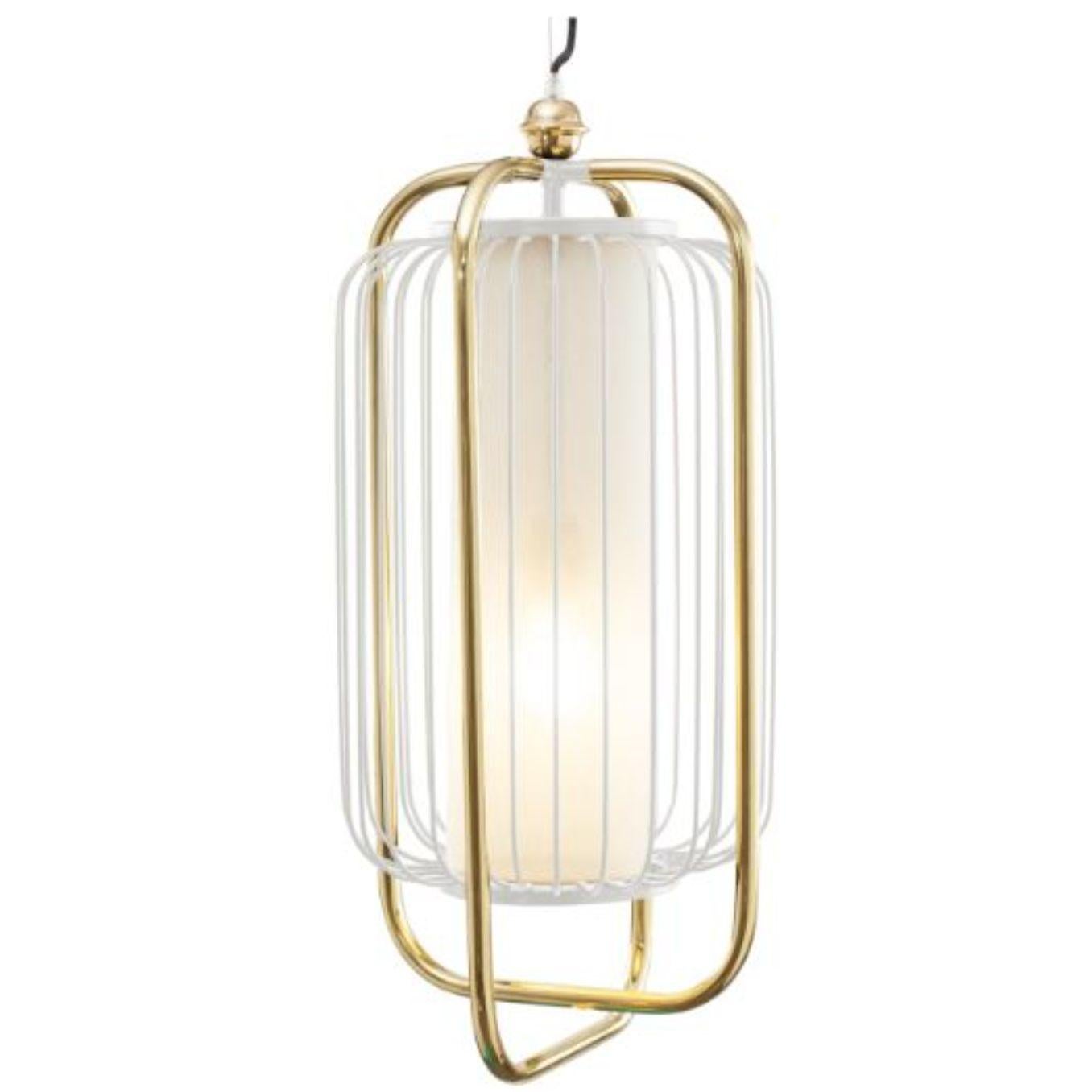 Brass and ivory Jules II suspension lamp by Dooq.
Dimensions: W 30 x D 30 x H 64 cm.
Materials: lacquered metal, polished or brushed metal, brass.
abat-jour: cotton.
Also available in different colours and materials.