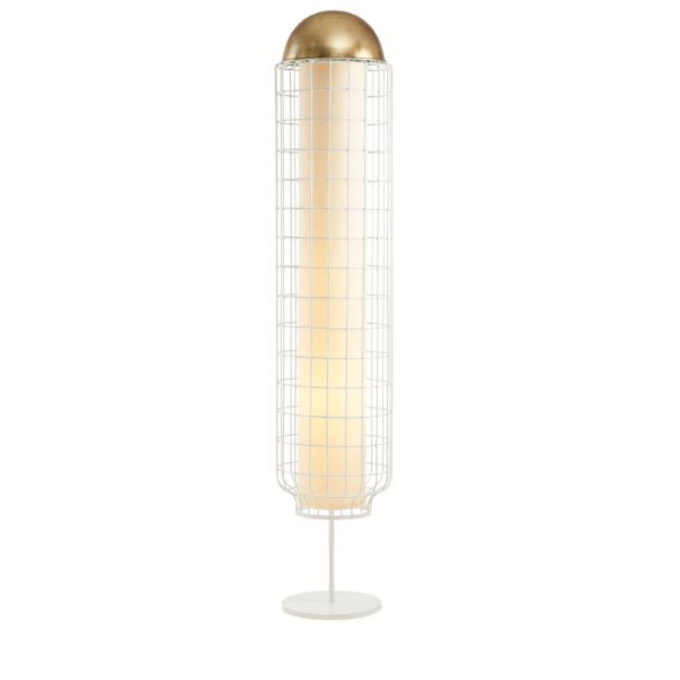 Brass and ivory Magnolia floor lamp by Dooq
Dimensions: W 37 x D 37 x H 170 cm
Materials: lacquered metal, polished or brushed metal, brass.
abat-jour: cotton
Also available in different colours and materials.

Information:
230V/50Hz
E27/2x20W