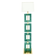 Retro Brass and Jade Green Murano Glass Floor Lamp