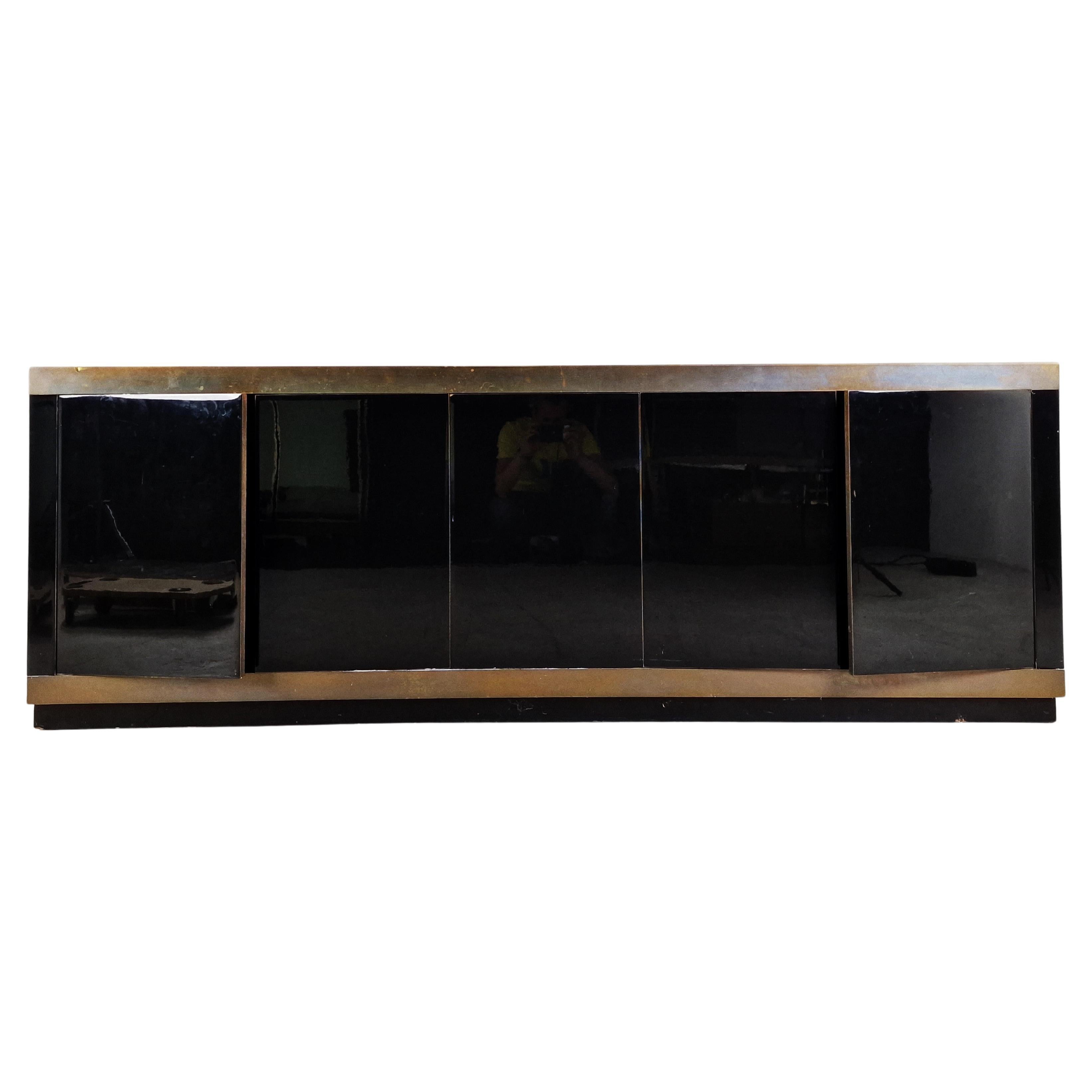 Brass and Lacquer Maison Jansen Sideboard, 1970s