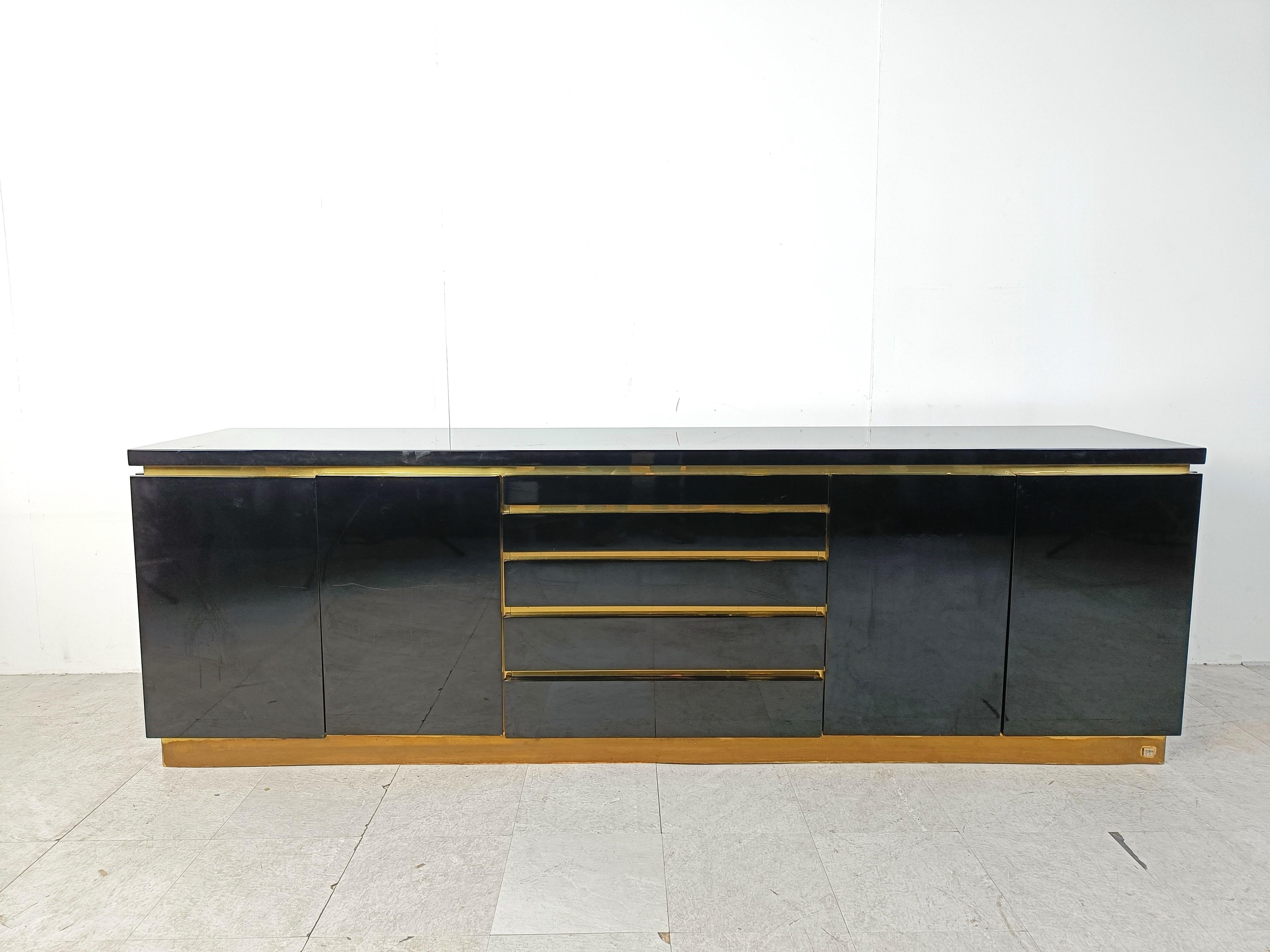 French Brass and lacquer sideboard by Jean Claude Mahey, 1970s For Sale
