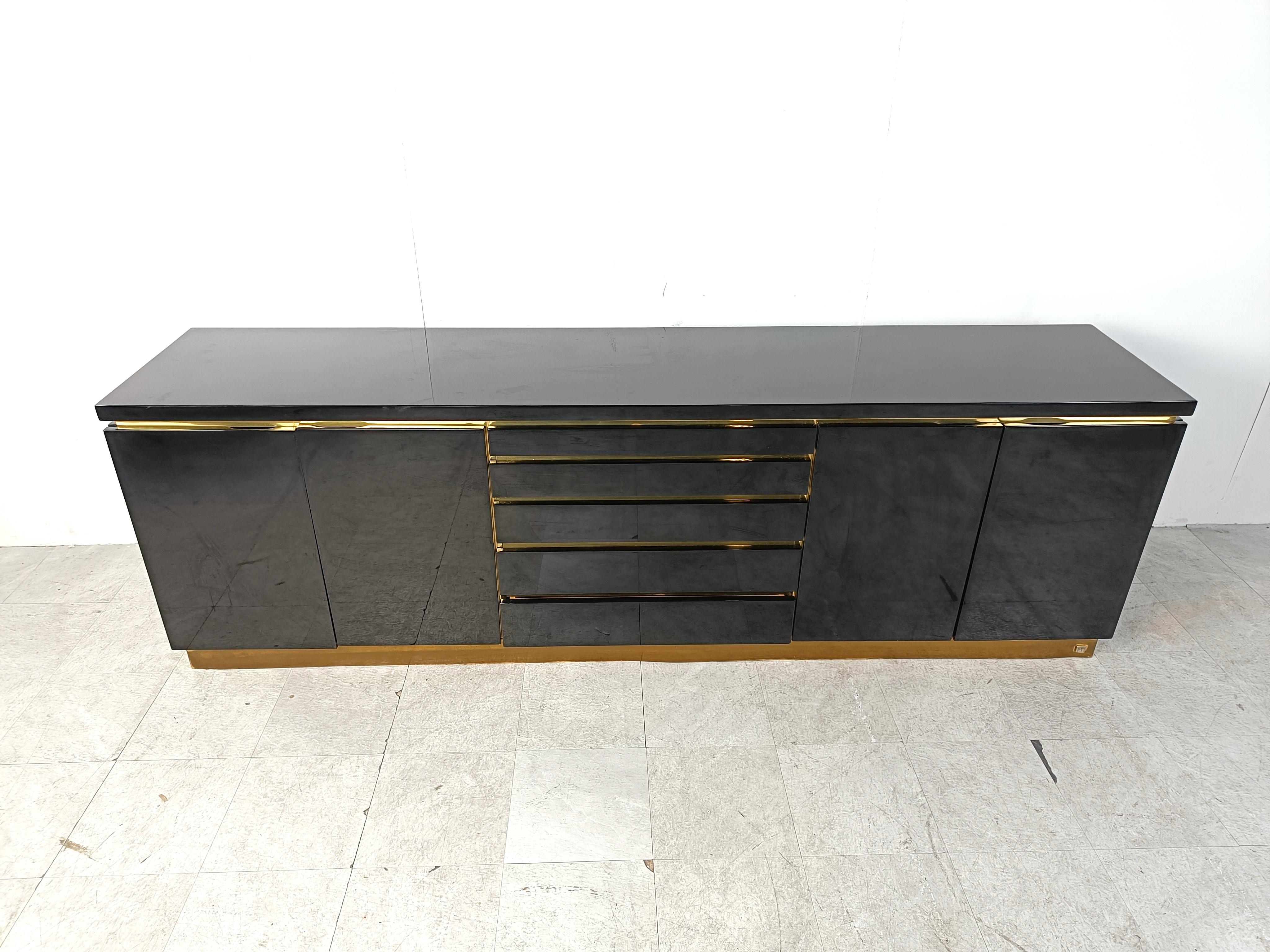French Brass and lacquer sideboard by Jean Claude Mahey, 1970s For Sale