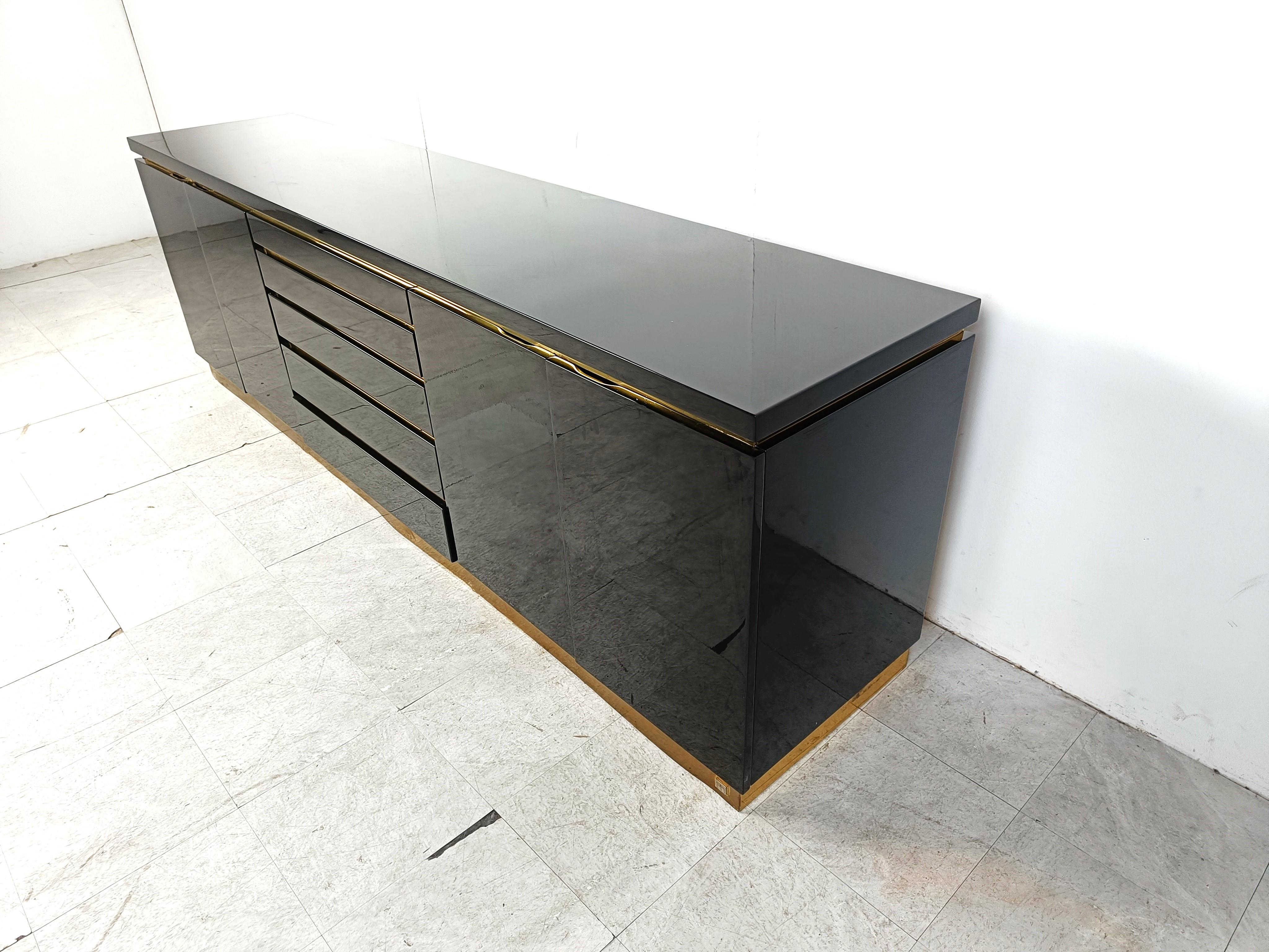 Late 20th Century Brass and lacquer sideboard by Jean Claude Mahey, 1970s For Sale