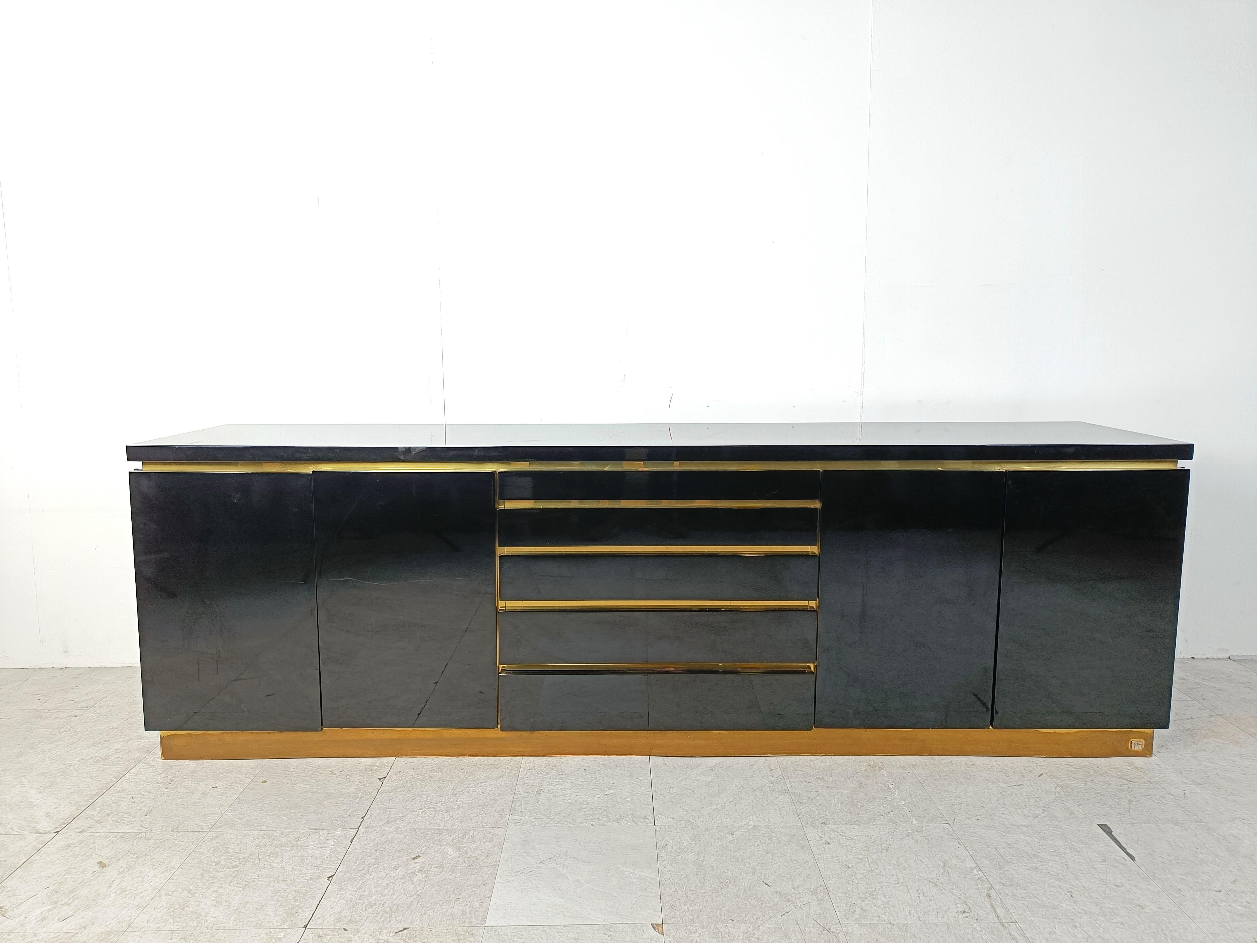 Late 20th Century Brass and lacquer sideboard by Jean Claude Mahey, 1970s For Sale