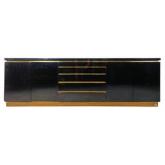 Brass and lacquer sideboard by Jean Claude Mahey, 1970s