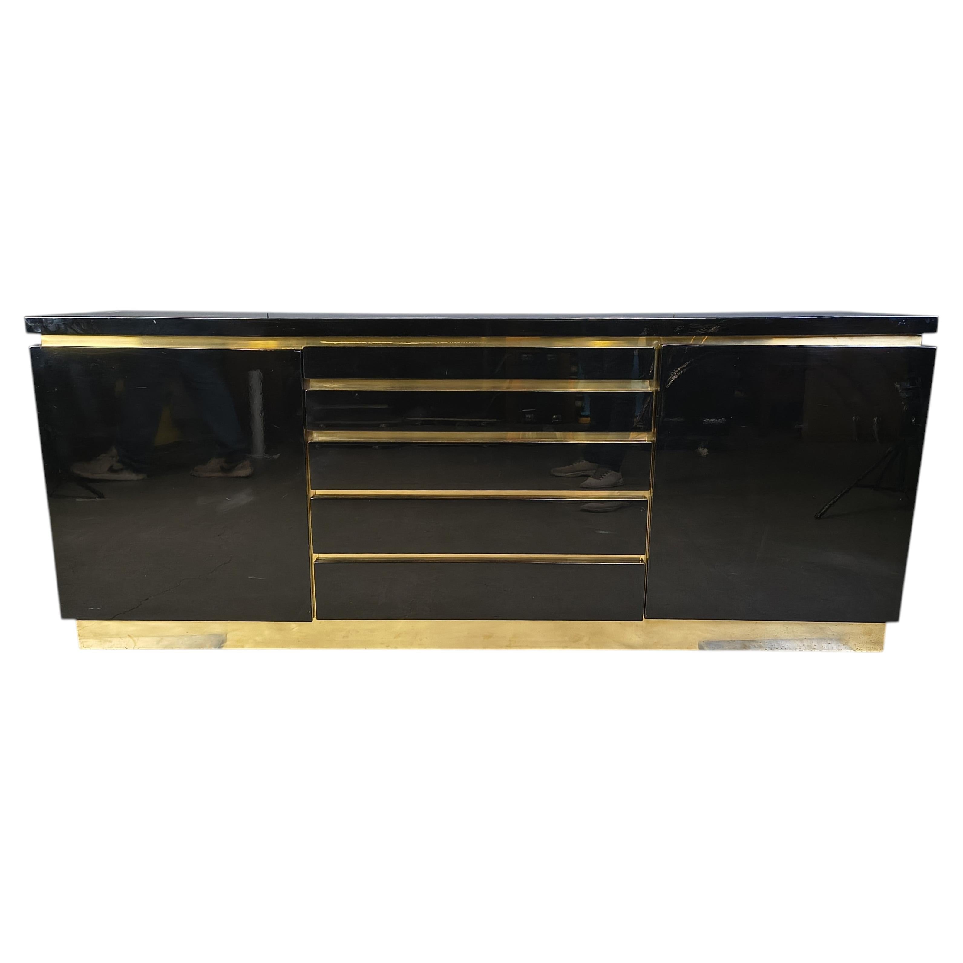 Brass and lacquer sideboard by Jean Claude Mahey, 1970s