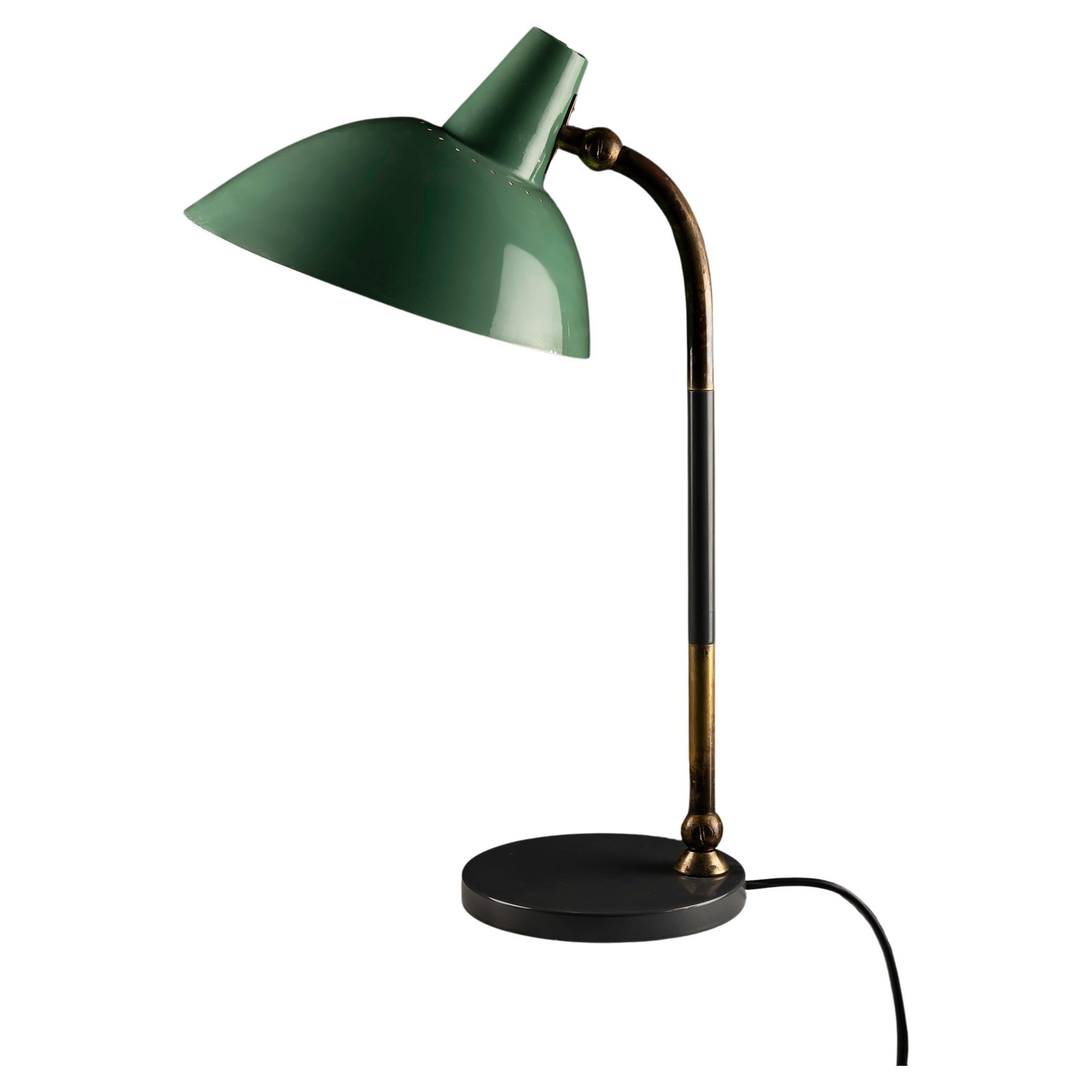 Brass and Lacquered Aluminum Table Lamp by Metalarte in the style of Stilnovo For Sale