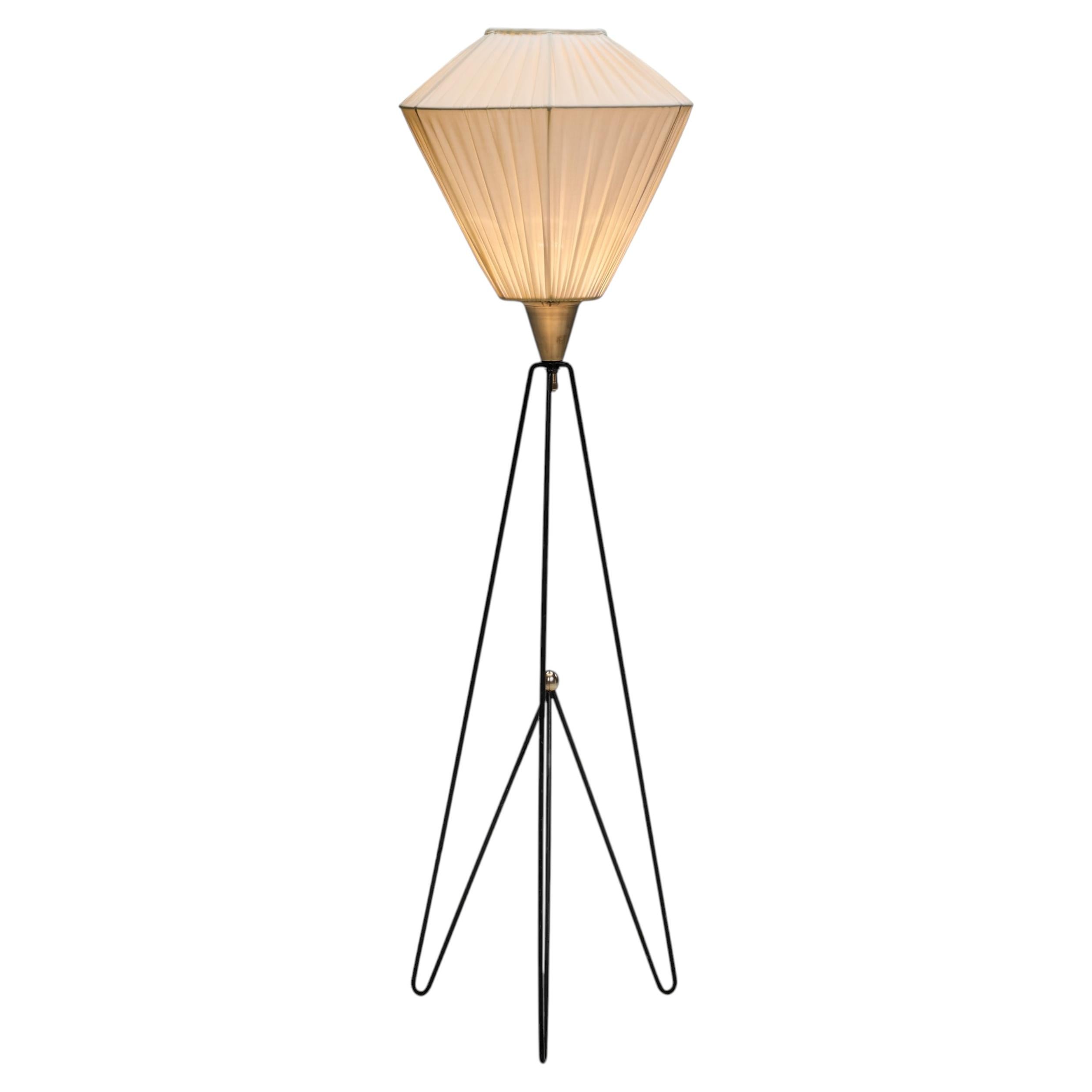 Brass and Lacquered Metal Tripod Floor Lamp by EWJ (Attr.), Sweden ca 1950s