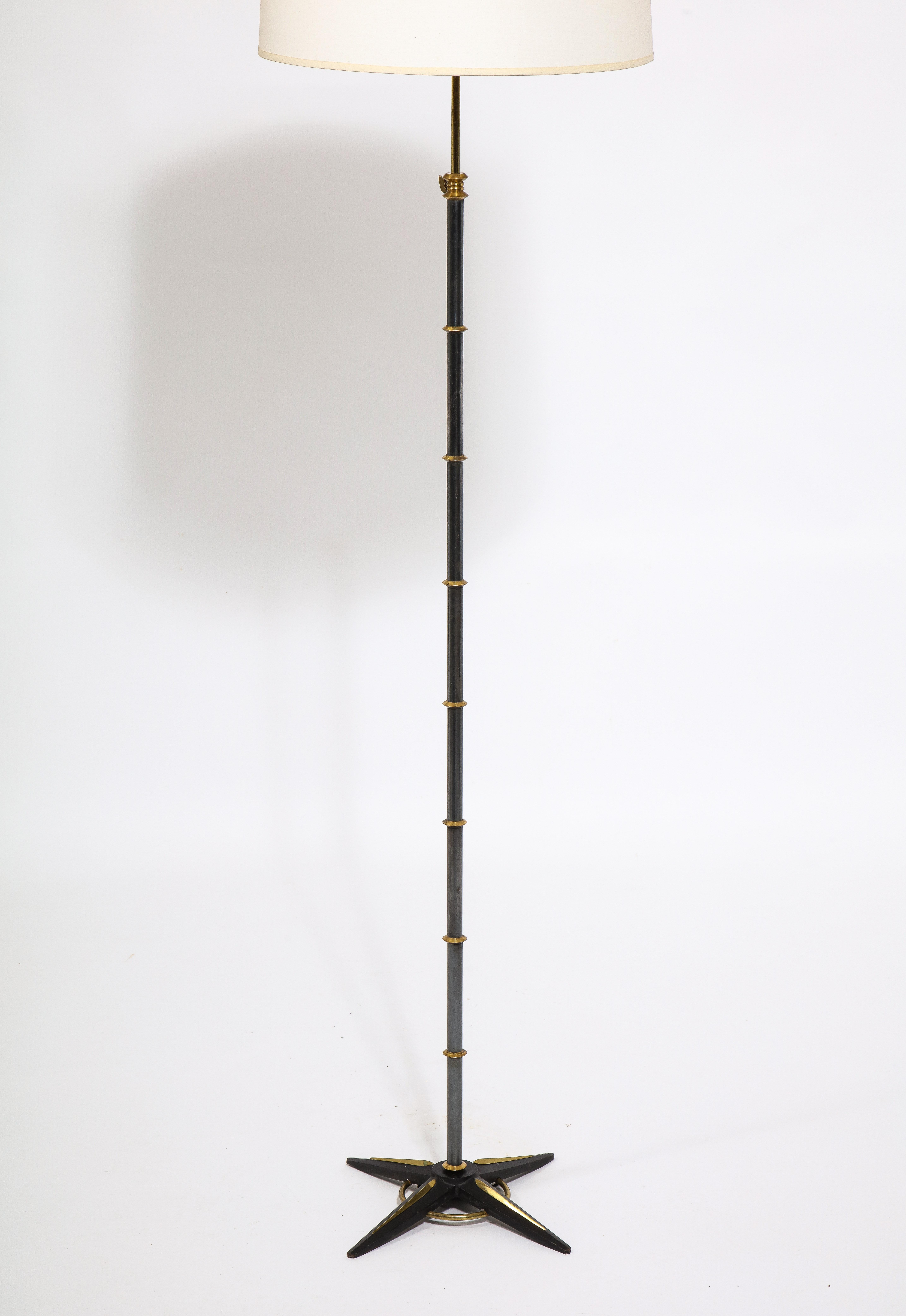 Neoclassical Brass and Lacquered Steel floor lamp by Jacques Adnet, France 1960's
