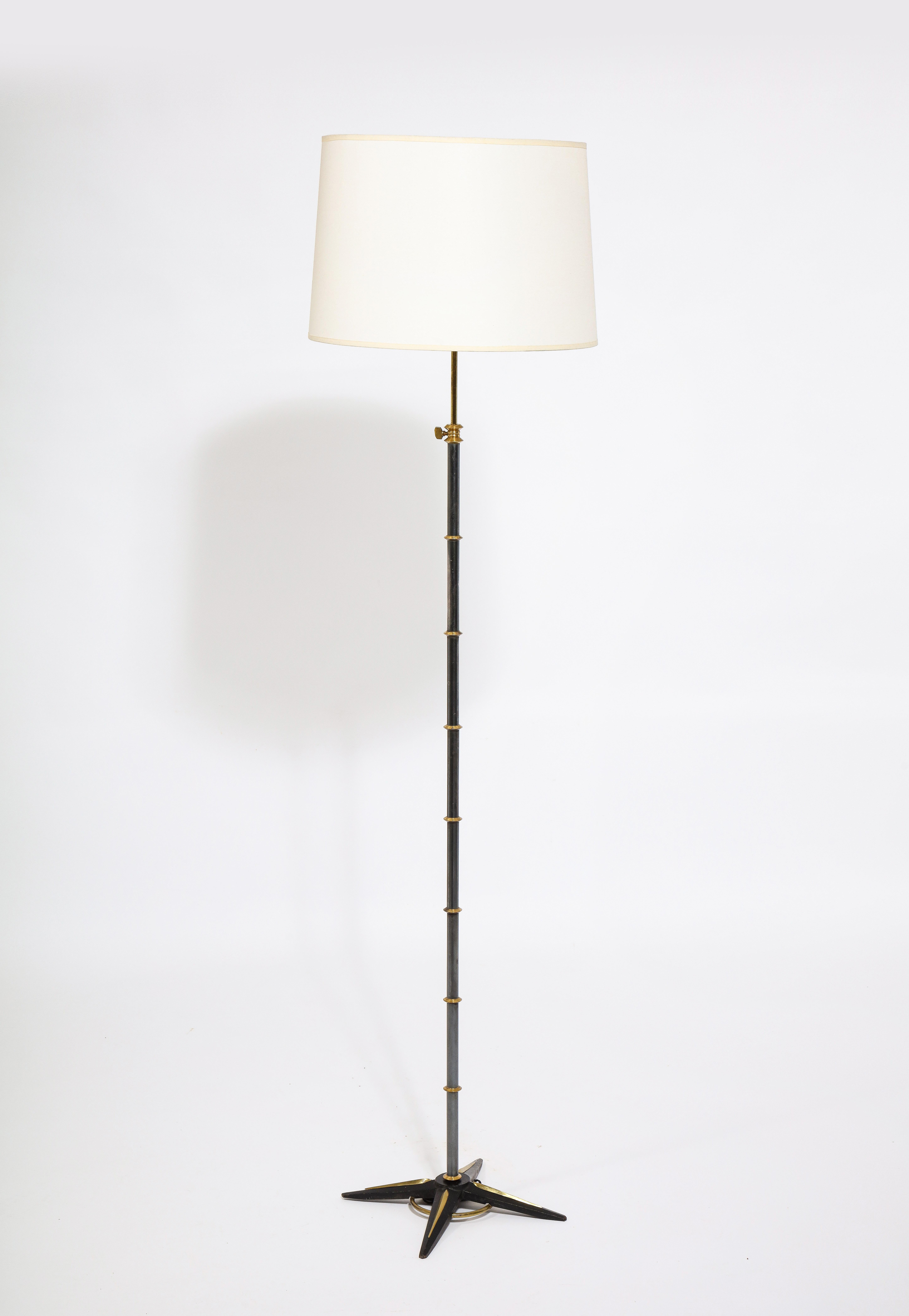French Brass and Lacquered Steel floor lamp by Jacques Adnet, France 1960's