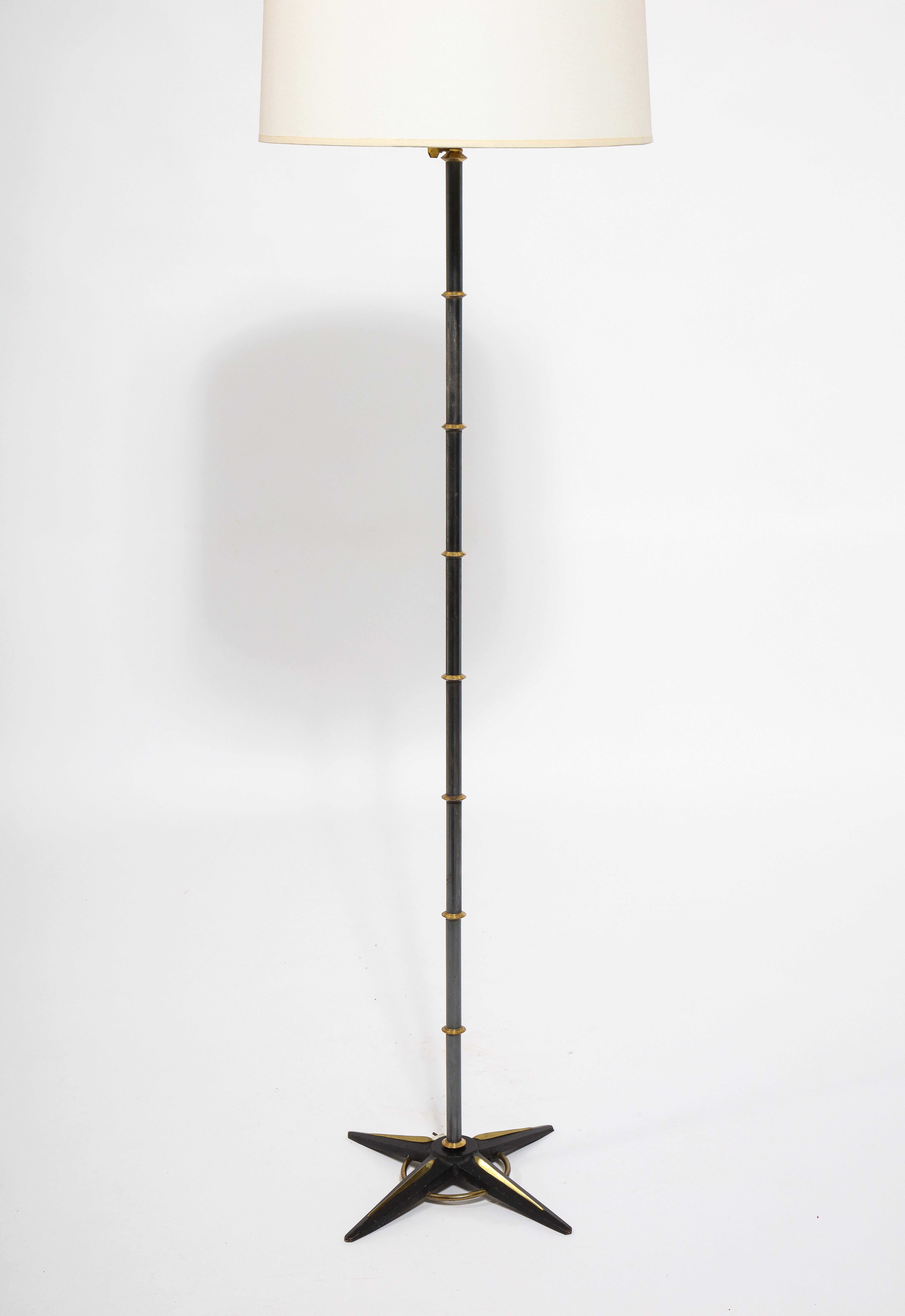 Mid-20th Century Brass and Lacquered Steel floor lamp by Jacques Adnet, France 1960's