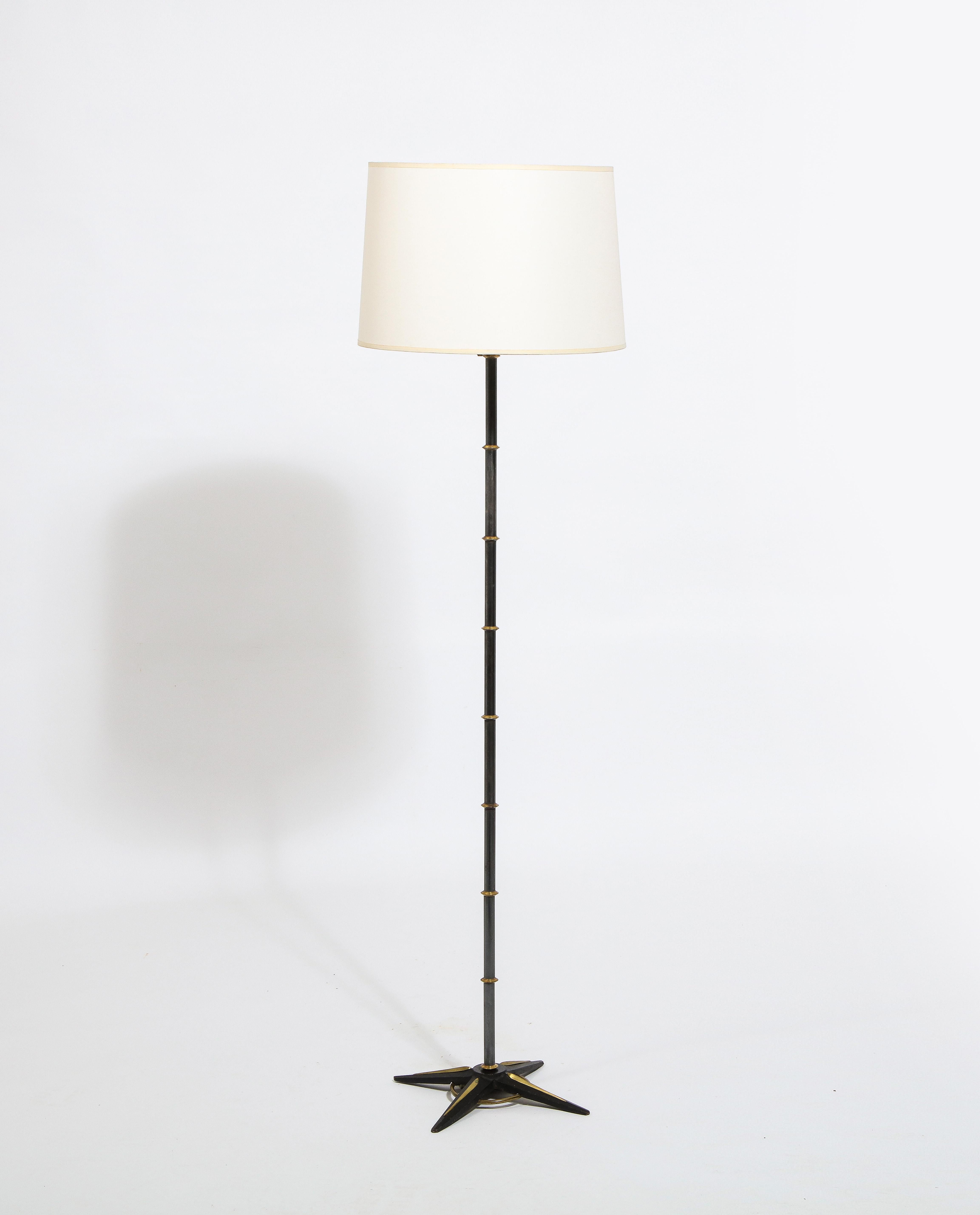 Brass and Lacquered Steel floor lamp by Jacques Adnet, France 1960's 1