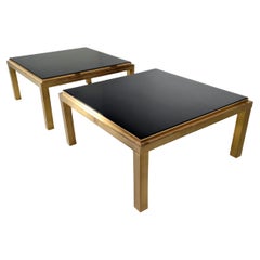 Brass and Laquered Black Marble Coffee Table in the Style of Romeo Rega, 1970s
