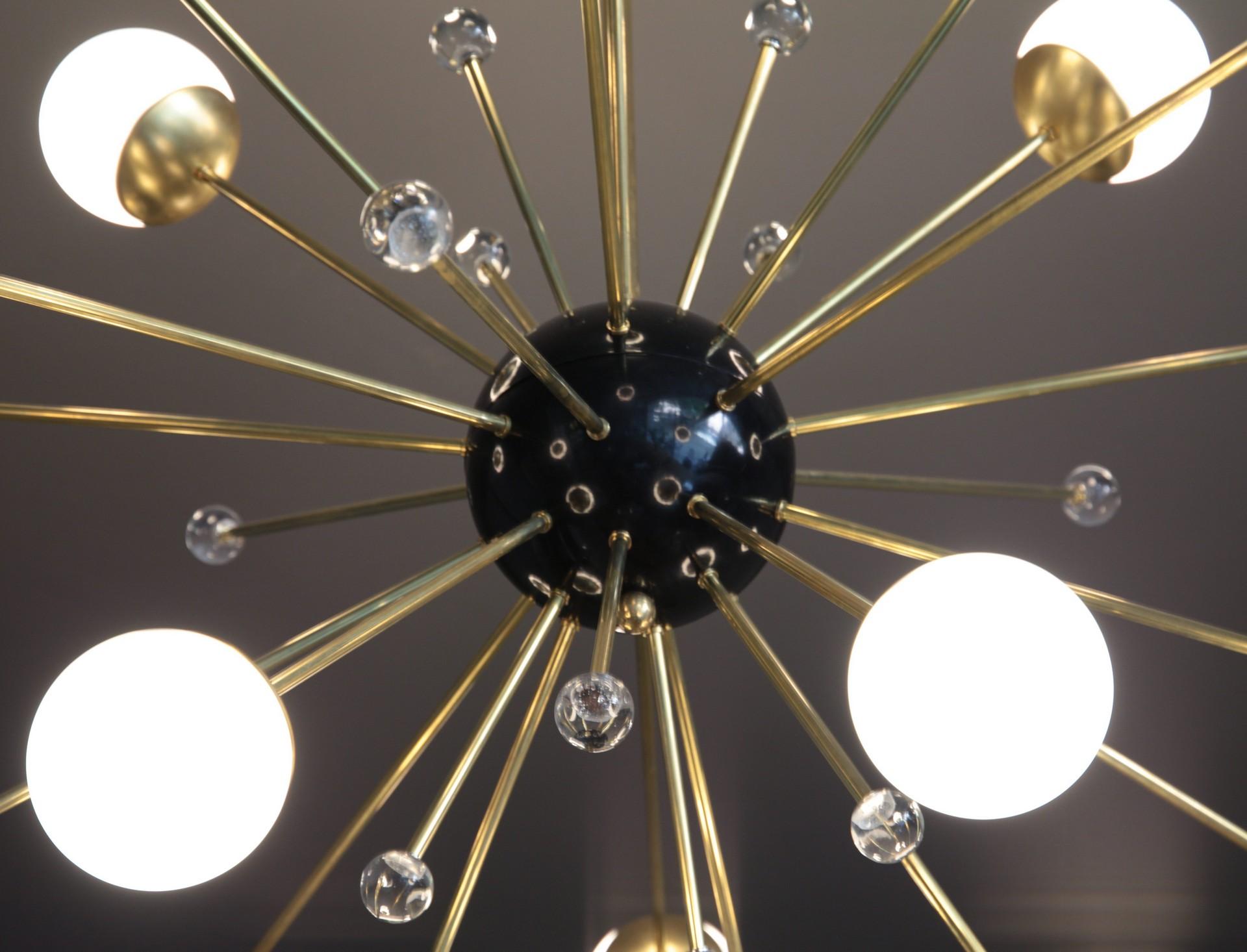 Brass and Lattimo Sputnik Chandelier 16 Lights and Clear Orbs Playing with Light 2