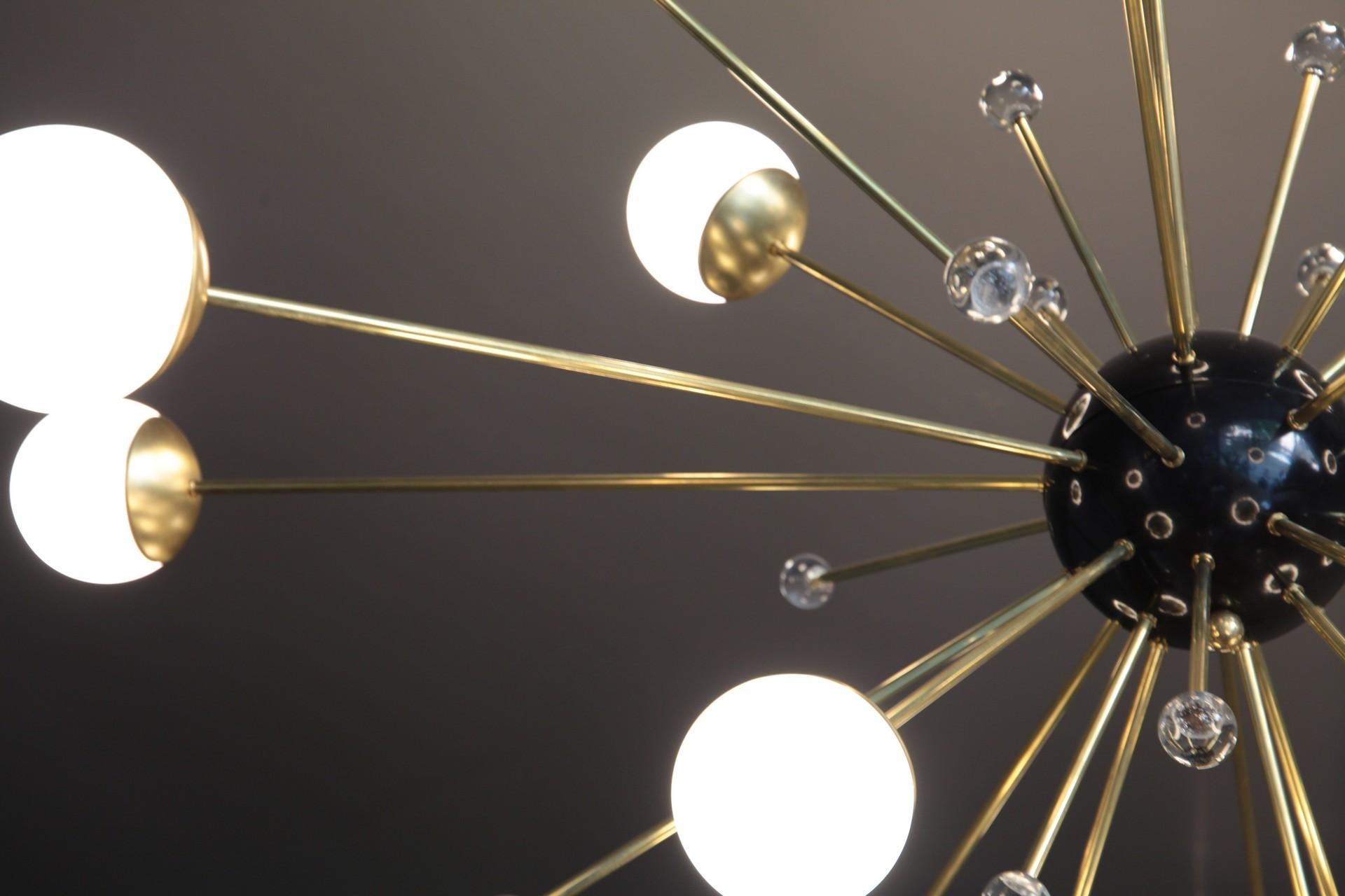 Brass and Lattimo Sputnik Chandelier 16 Lights and Clear Orbs Playing with Light 3