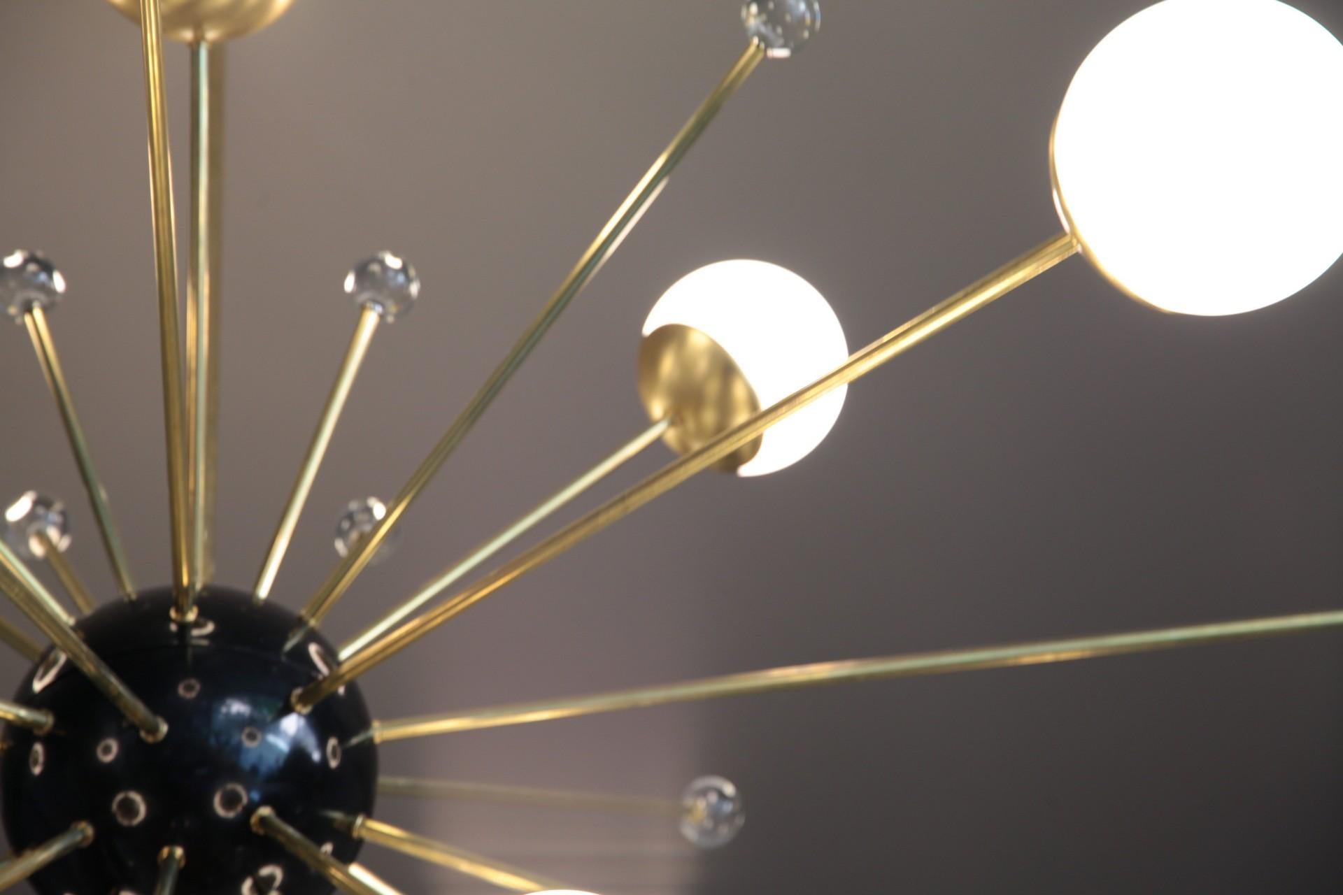 Brass and Lattimo Sputnik Chandelier 16 Lights and Clear Orbs Playing with Light 5