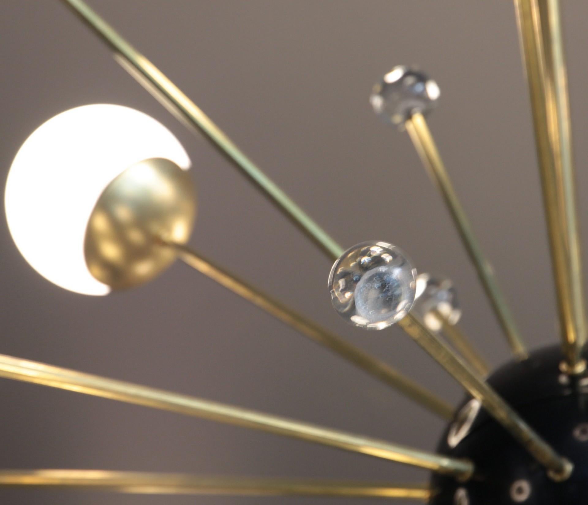 Brass and Lattimo Sputnik Chandelier 16 Lights and Clear Orbs Playing with Light 6
