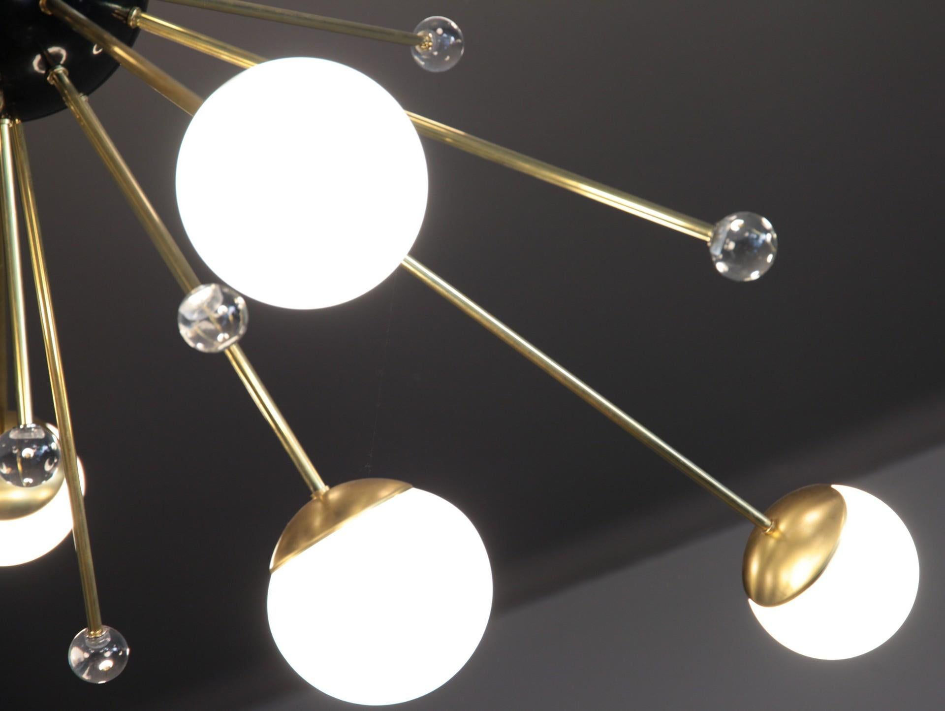 Brass and Lattimo Sputnik Chandelier 16 Lights and Clear Orbs Playing with Light 7