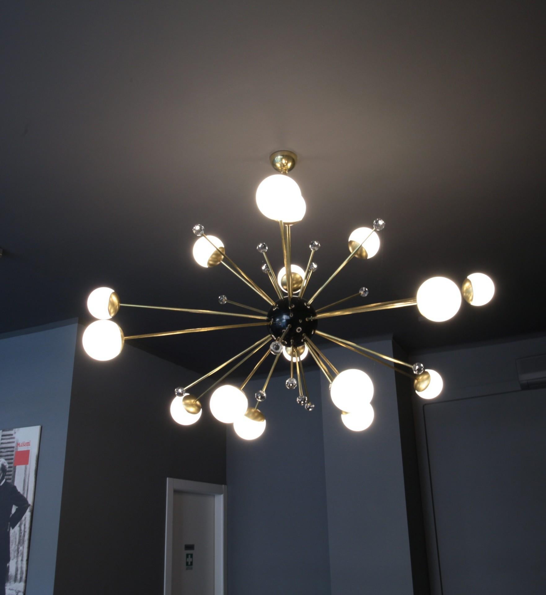 Brass and Lattimo Sputnik Chandelier 16 Lights and Clear Orbs Playing with Light 9