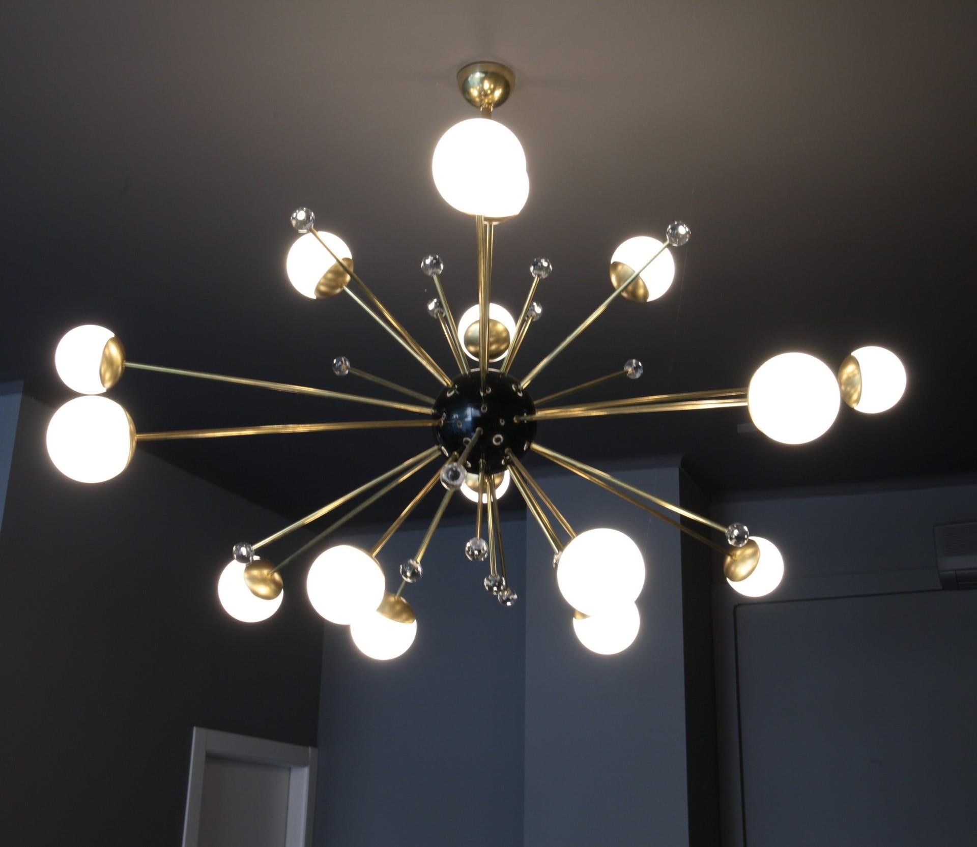 Brass and Lattimo Sputnik Chandelier 16 Lights and Clear Orbs Playing with Light 10