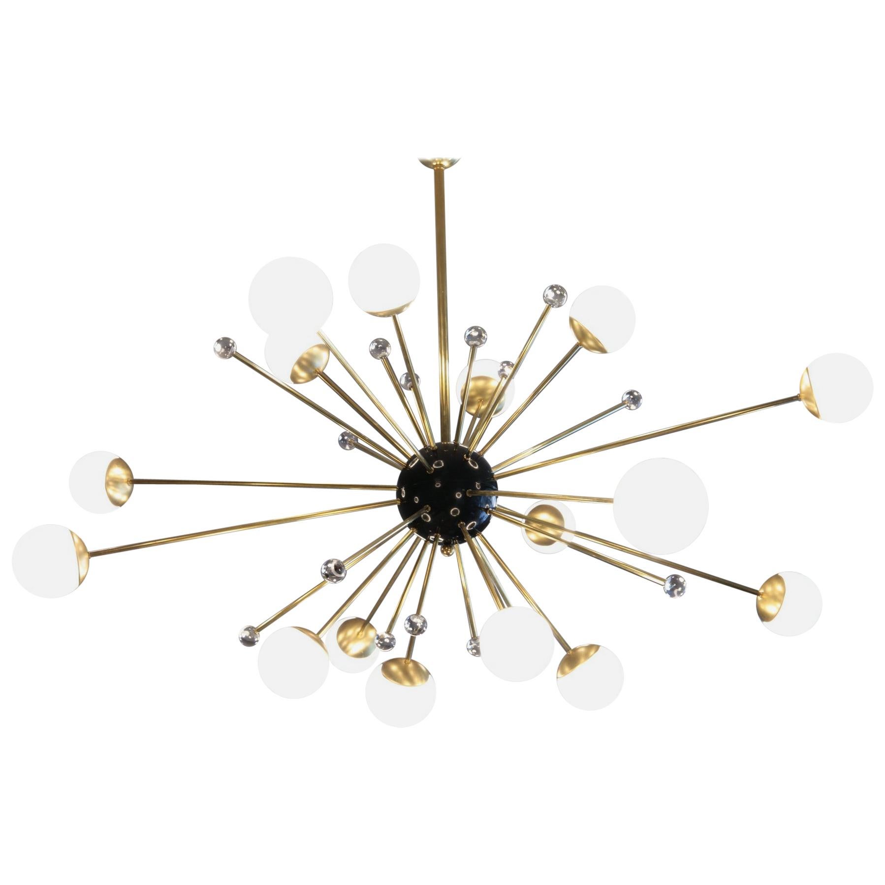 Brass and Lattimo Sputnik Chandelier 16 Lights and Clear Orbs Playing with Light