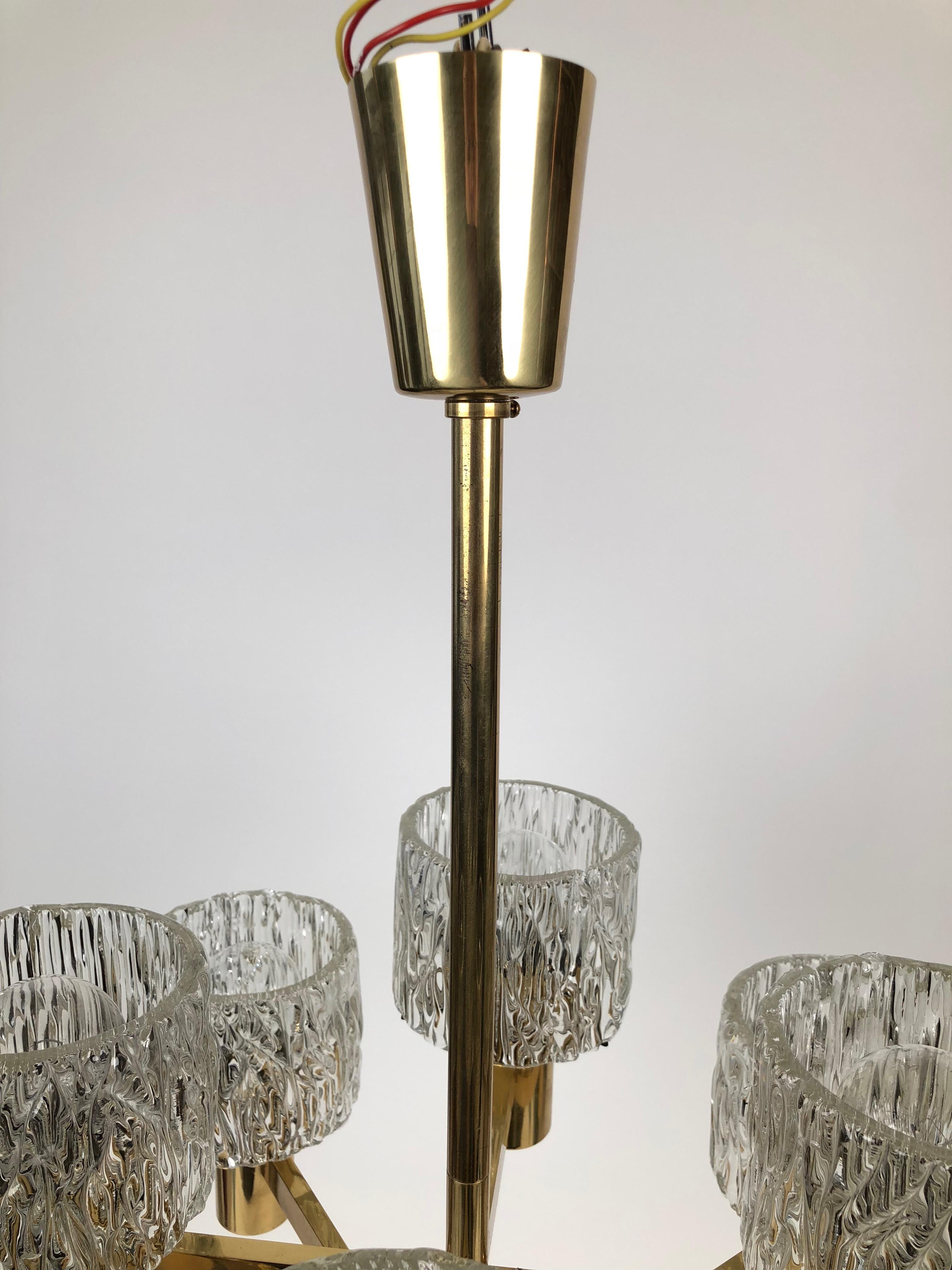 Austrian Brass and Lead Glass Pendant from J. T.  Kalmar, Austria 1965 For Sale