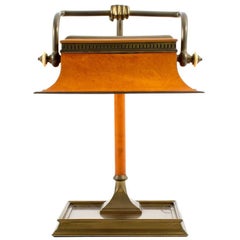 Brass and Leather Bankers Lamp by Chapman
