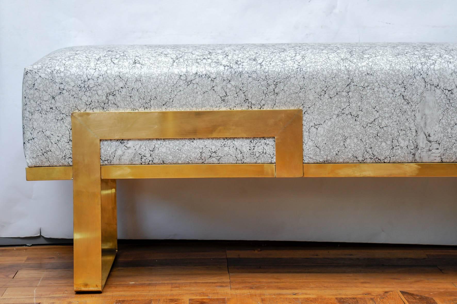 Modern Brass and Leather Bench For Sale