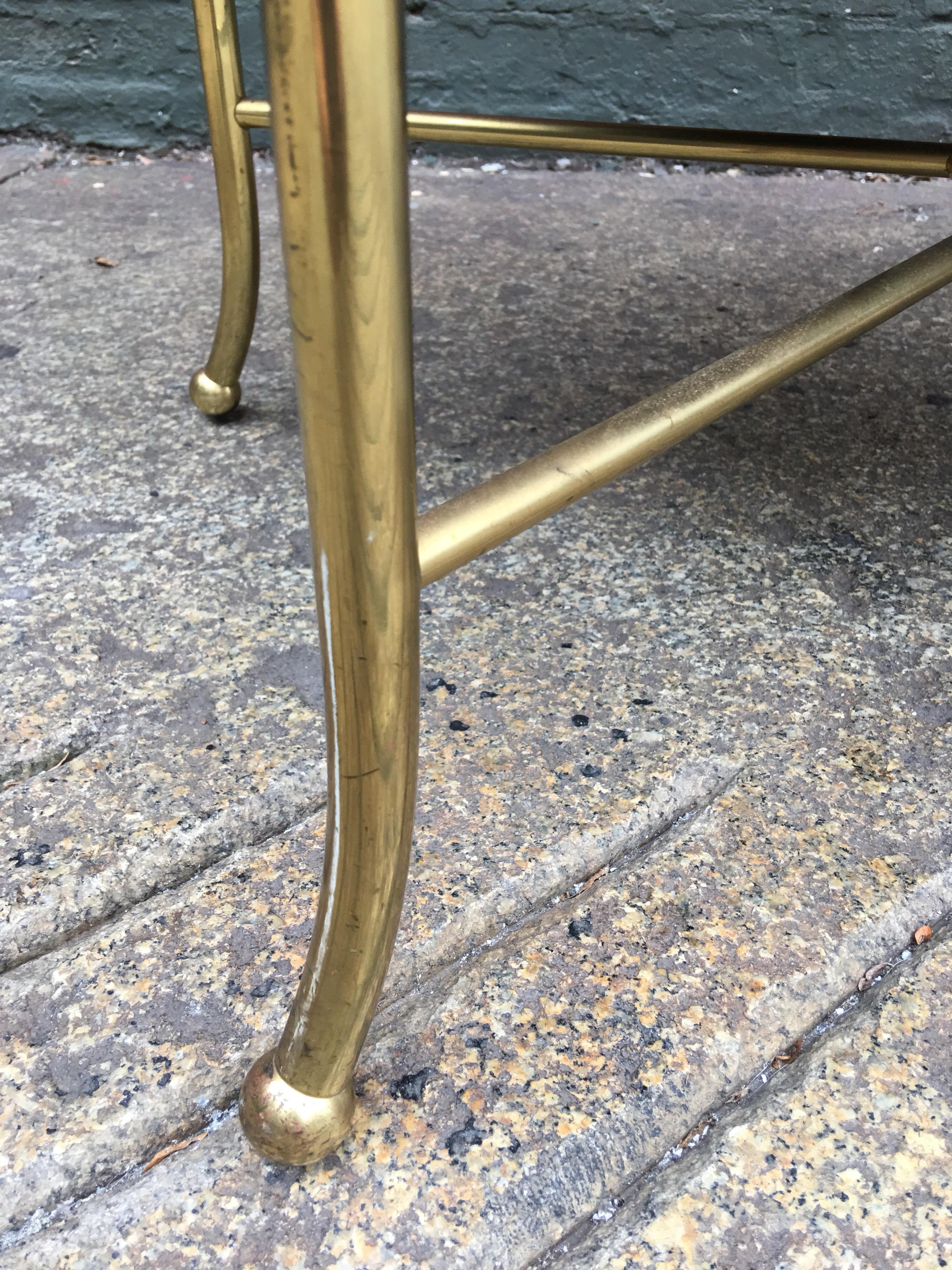 Mid-Century Modern Brass and Leather Bench