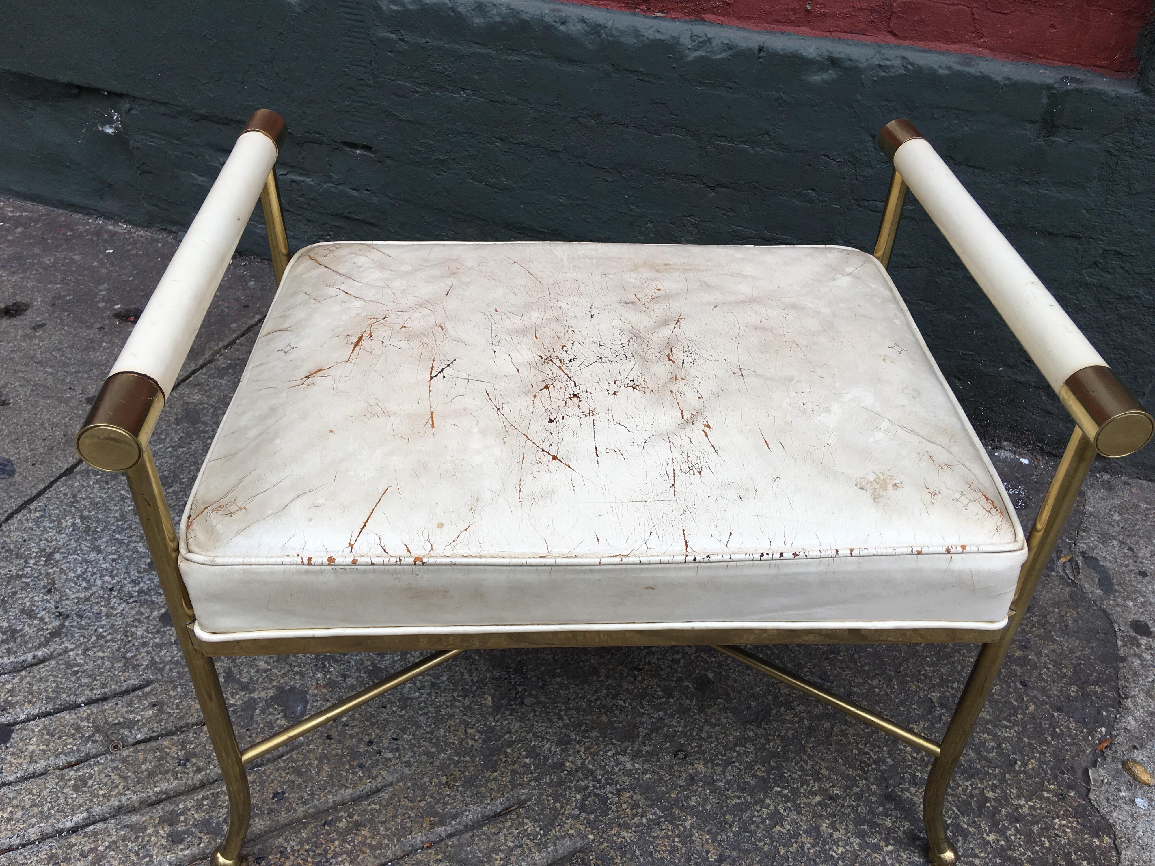 Brass and Leather Bench In Excellent Condition In Philadelphia, PA