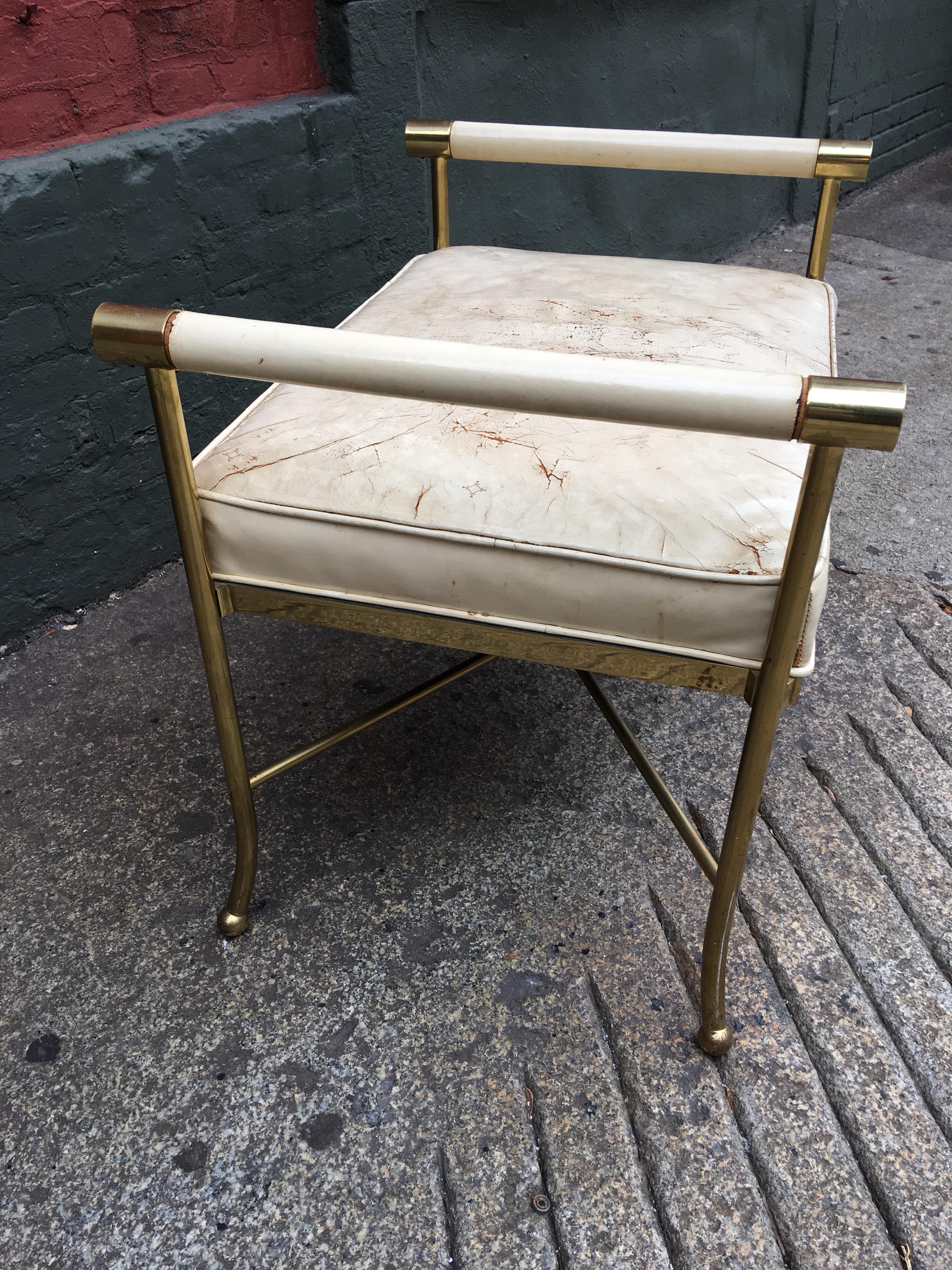 20th Century Brass and Leather Bench