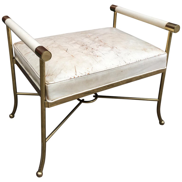 Brass And Leather Bench At 1stdibs