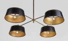 Brass and Leather Billiard Lights, France, circa 1950