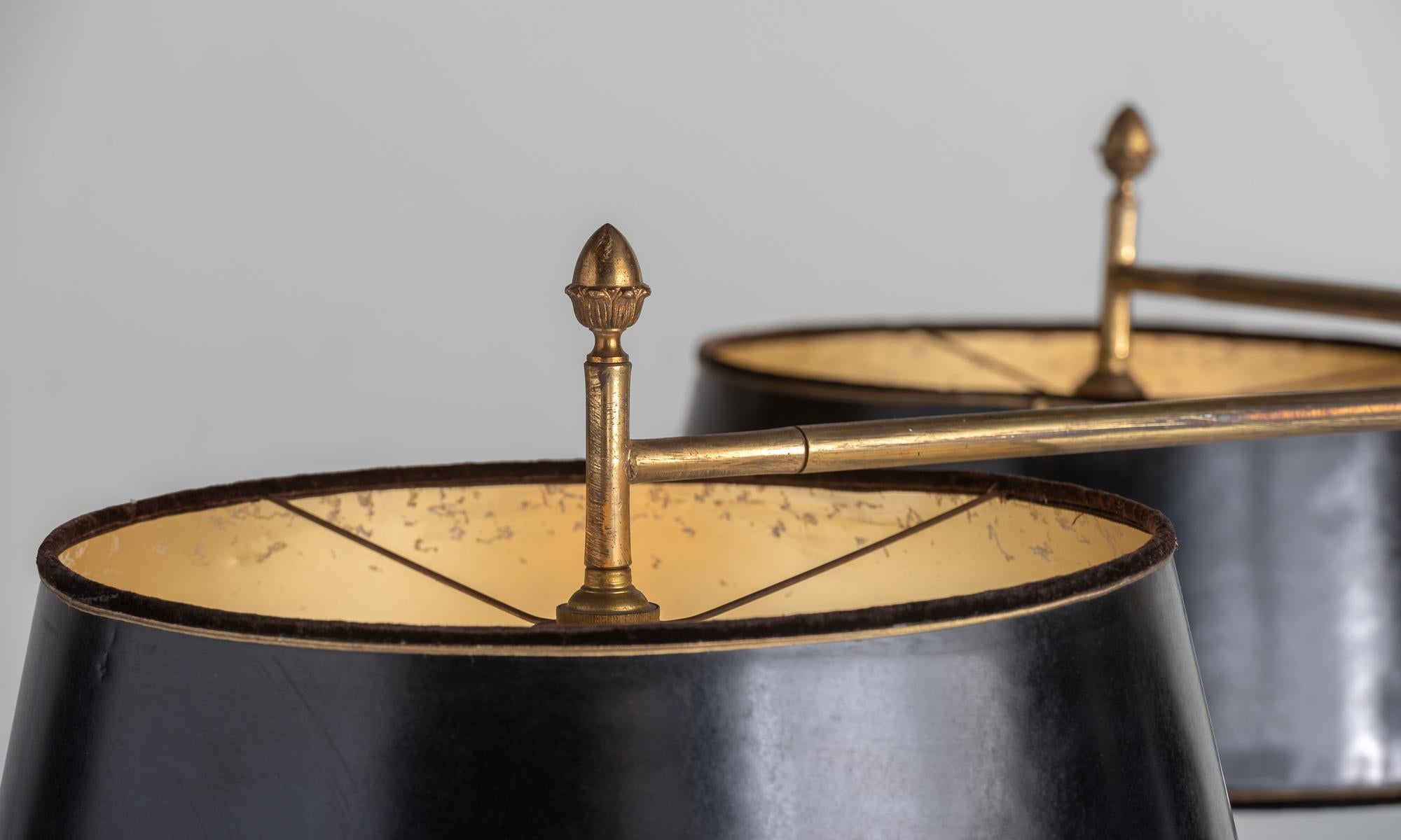 Mid-20th Century Brass and Leather Billiard Lights, France, circa 1950