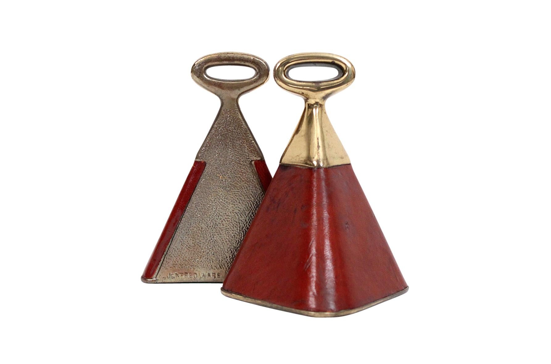 Mid-20th Century Brass and Leather Bookends by Ben Seibel for Raymor