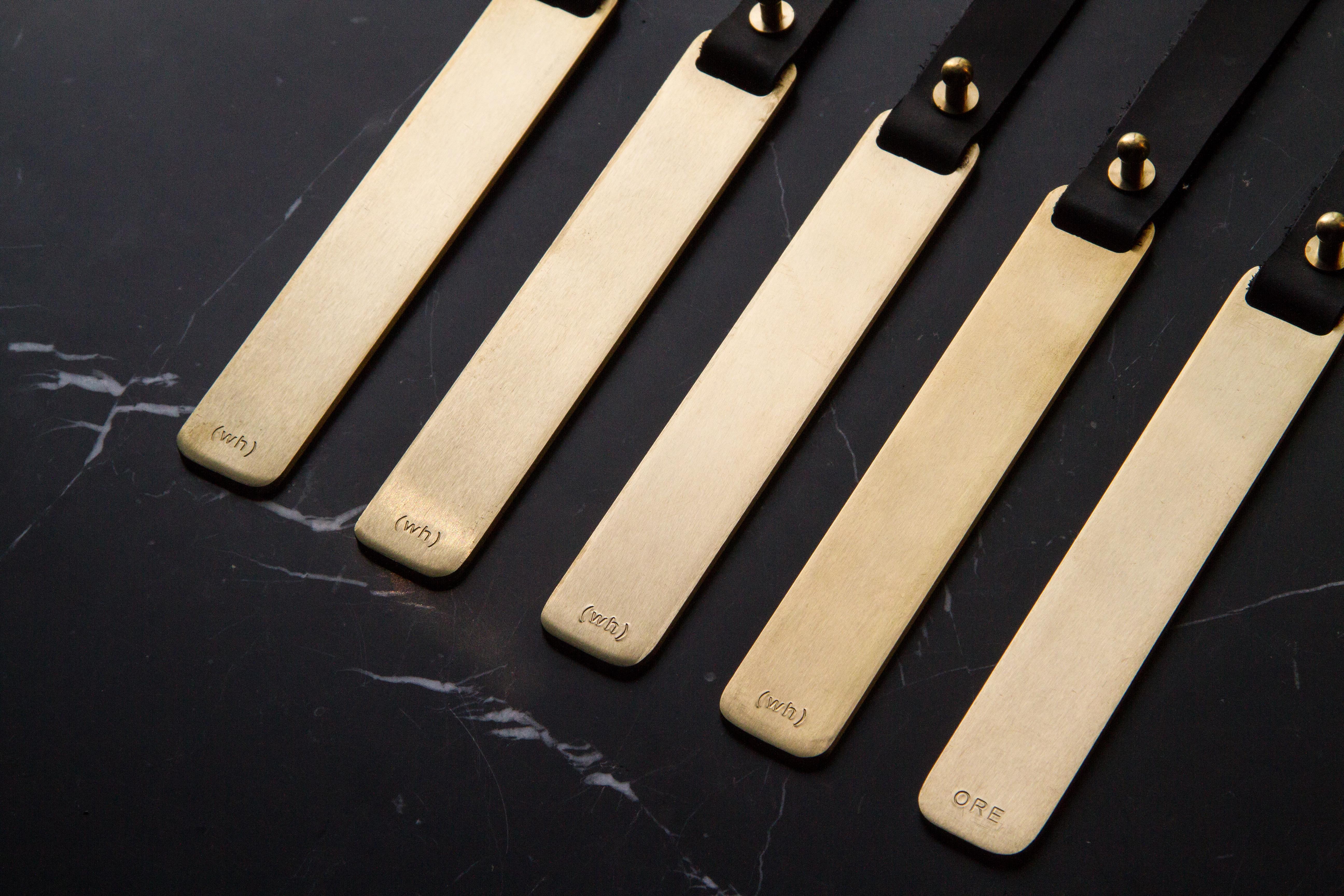 The (wh)ORE HAüS STUDIOS small goods collection was made for those that wanted to experience the (wh)ORE HAüS brand without committing to our larger pieces. Brass and Leather Bookmark is made of solid brass with a leather strap and can work as a