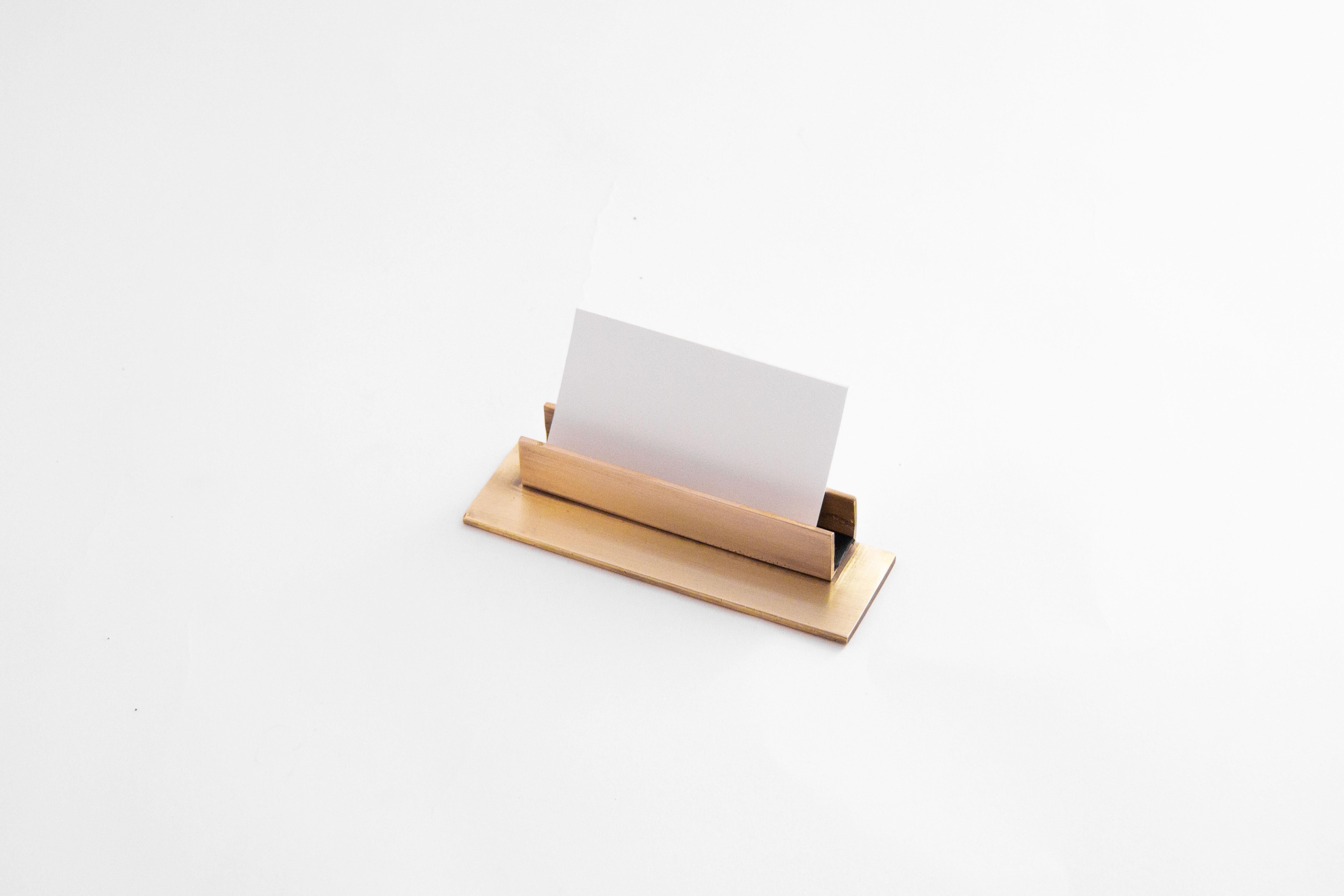 Modern Brass and Leather Card Holder For Sale