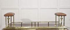 Brass and Leather Club Fender with Upholstered End Seats